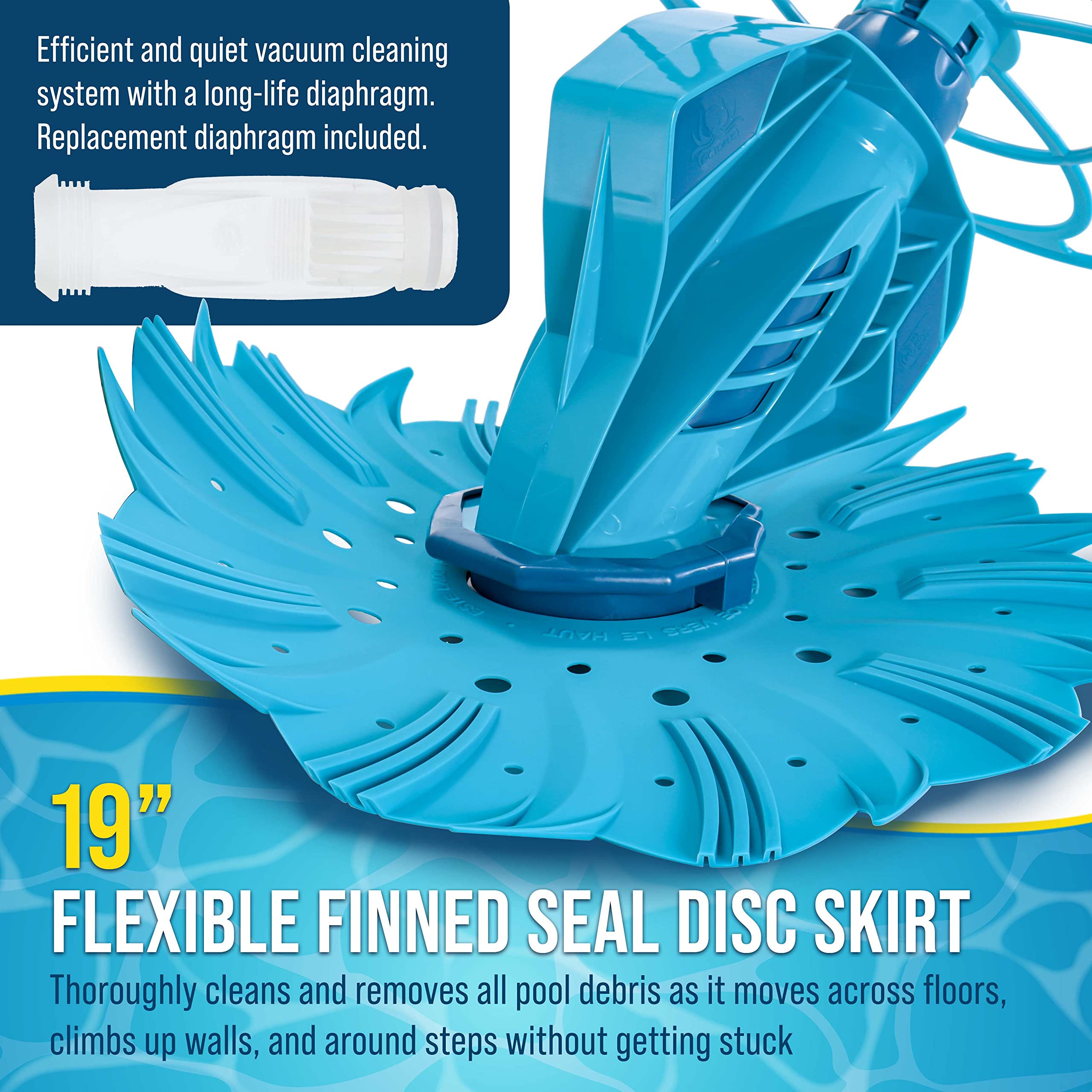 US Pool Supply Octopus Suction Cleaner in action near steps covering floors and walls