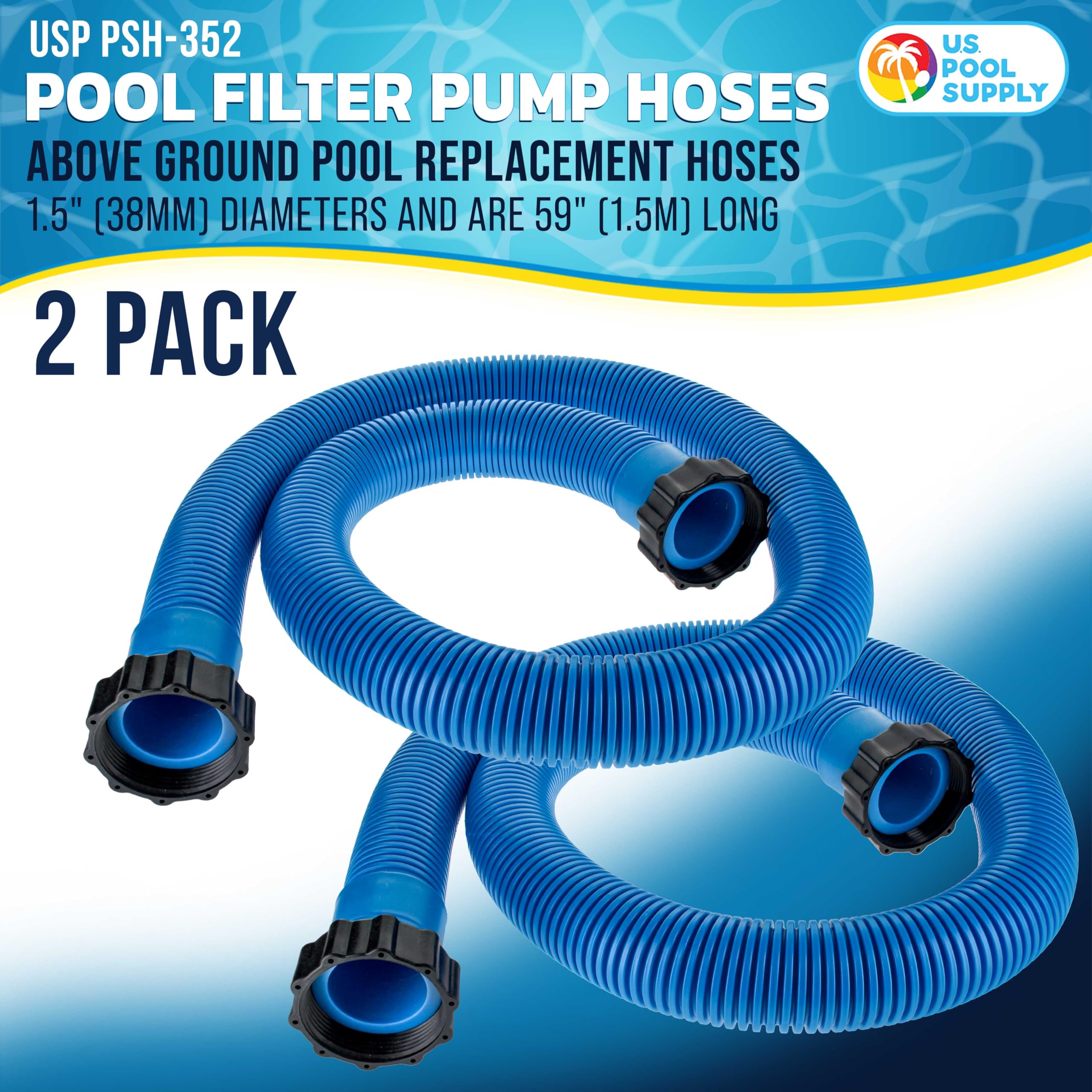 Pack of two blue above-ground pool hoses for replacements