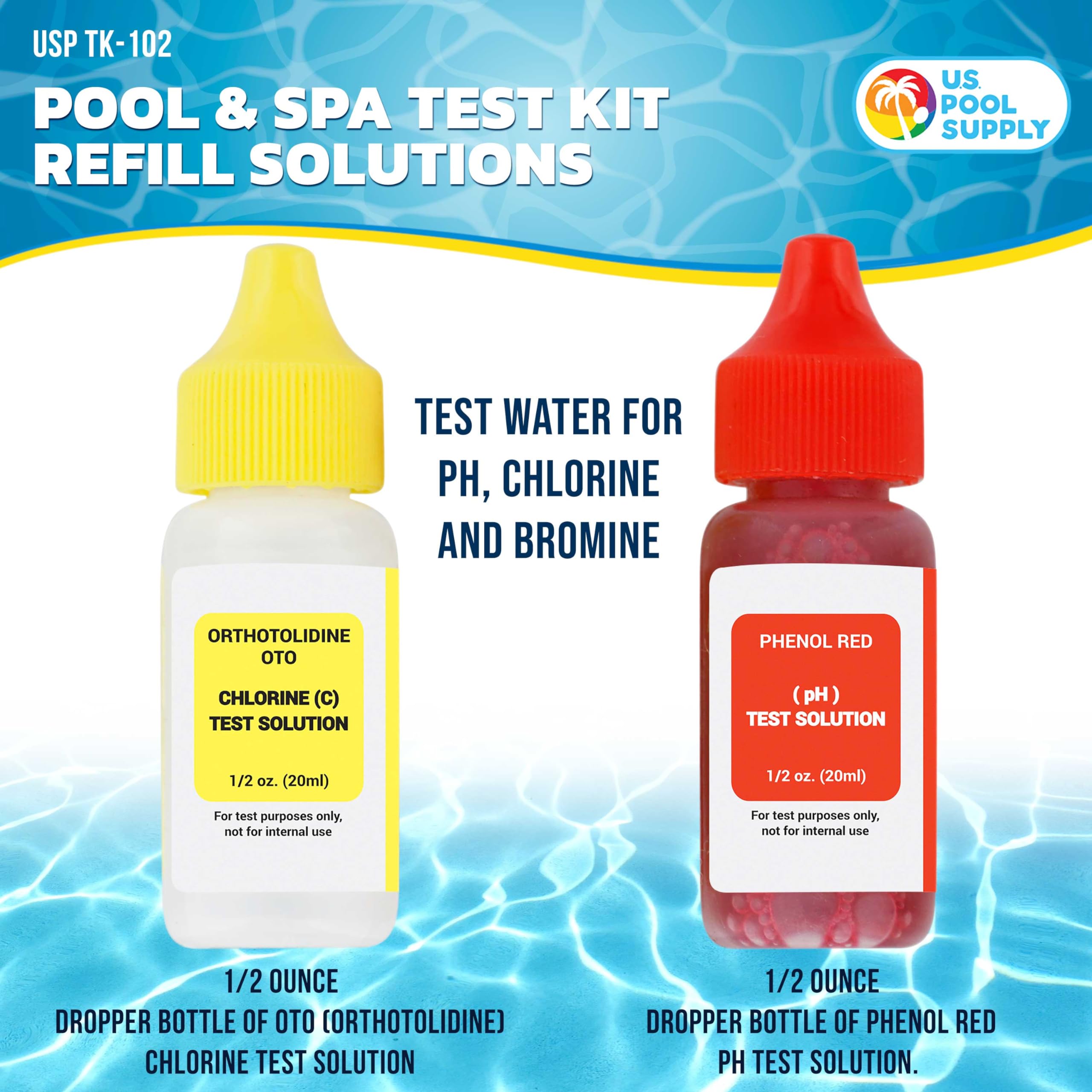US Pool Supply phenol red pH test solution for reliable pH checks.