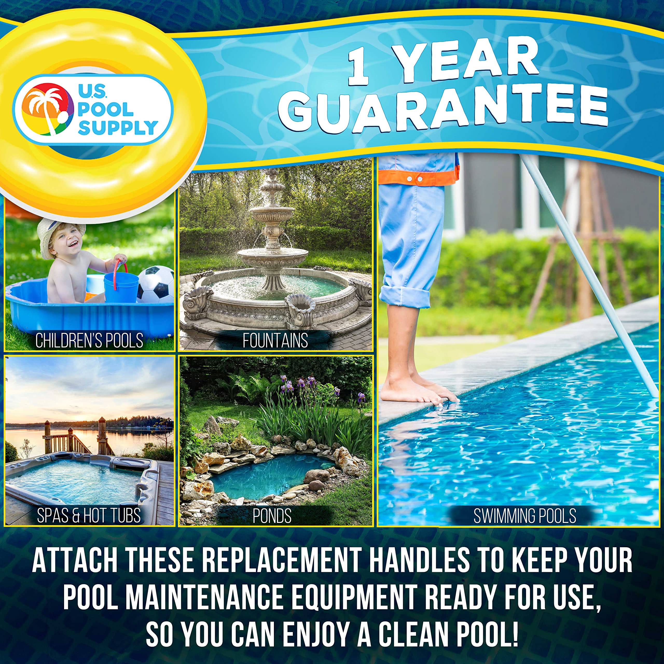 U.S. Pool Supply pool accessory handle for above-ground and in-ground use.