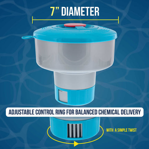 US Pool Supply floater holds 1- or 3-inch tablets for flexible dosing
