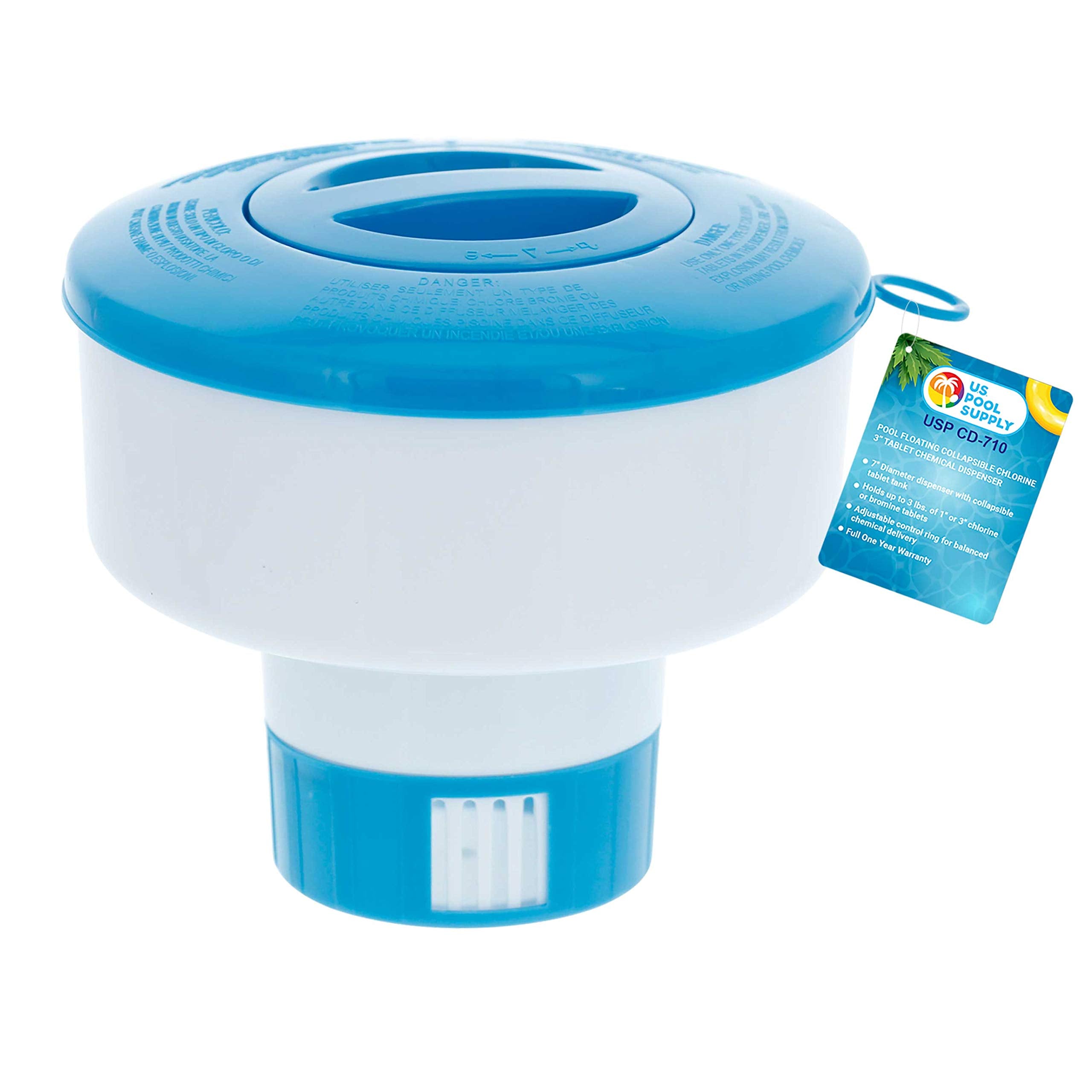US Pool Supply pool floating collapsible chlorine dispenser for easy, even chemical delivery