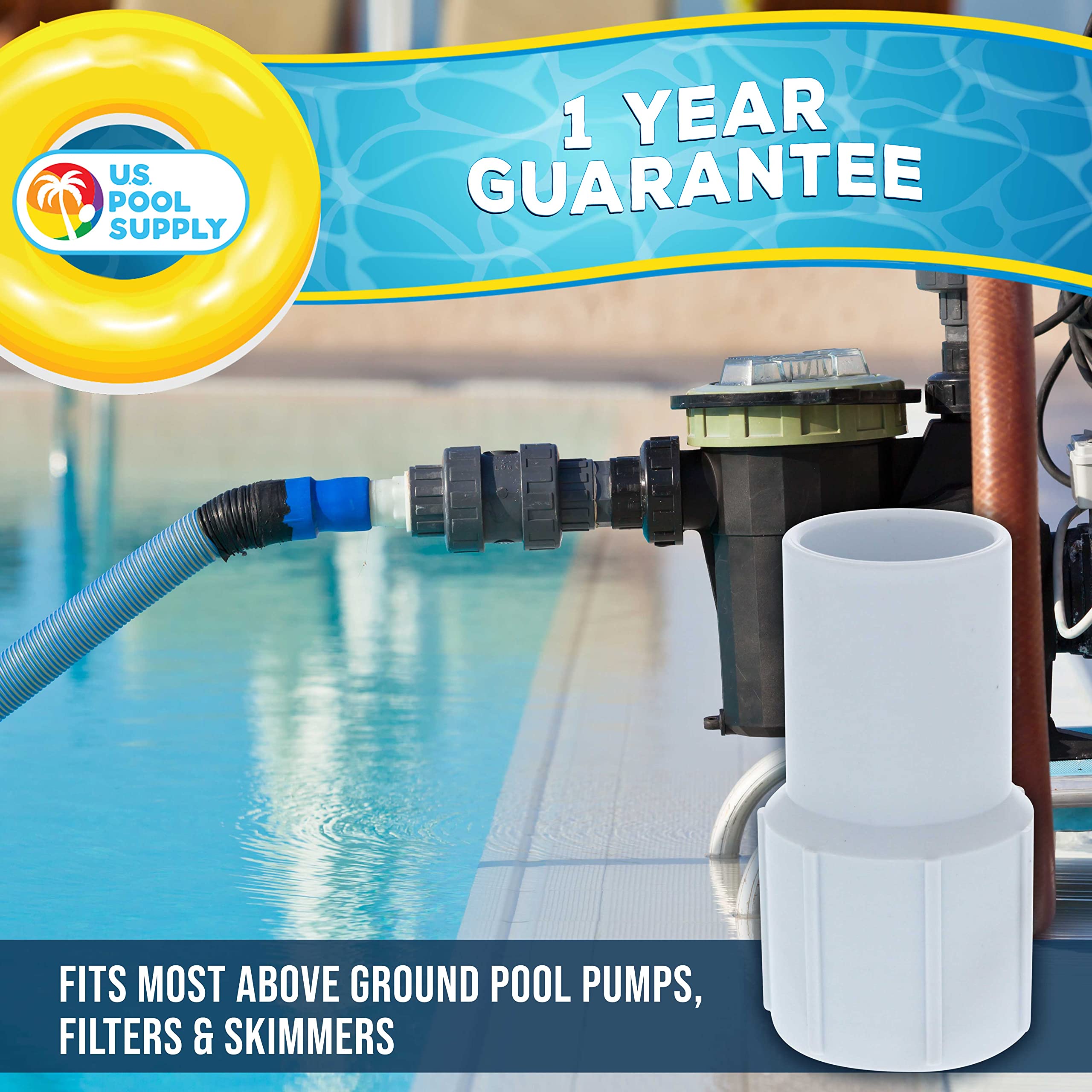 US Pool Supply adapter with 1-1/2 inch MIP end fits versatile hoses.