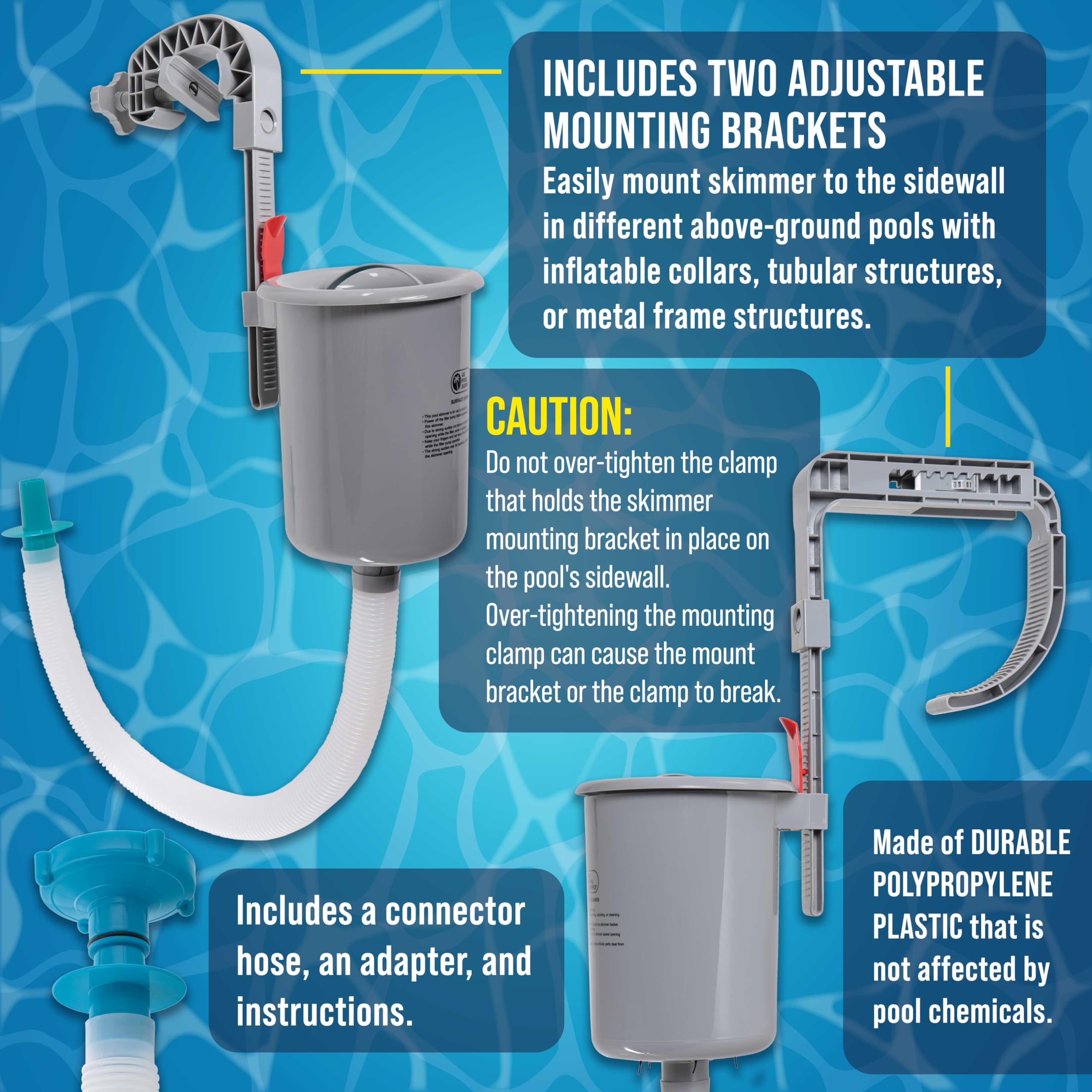 U.S. Pool Supply pool skimmer hose adaptor enables easy pump connection.