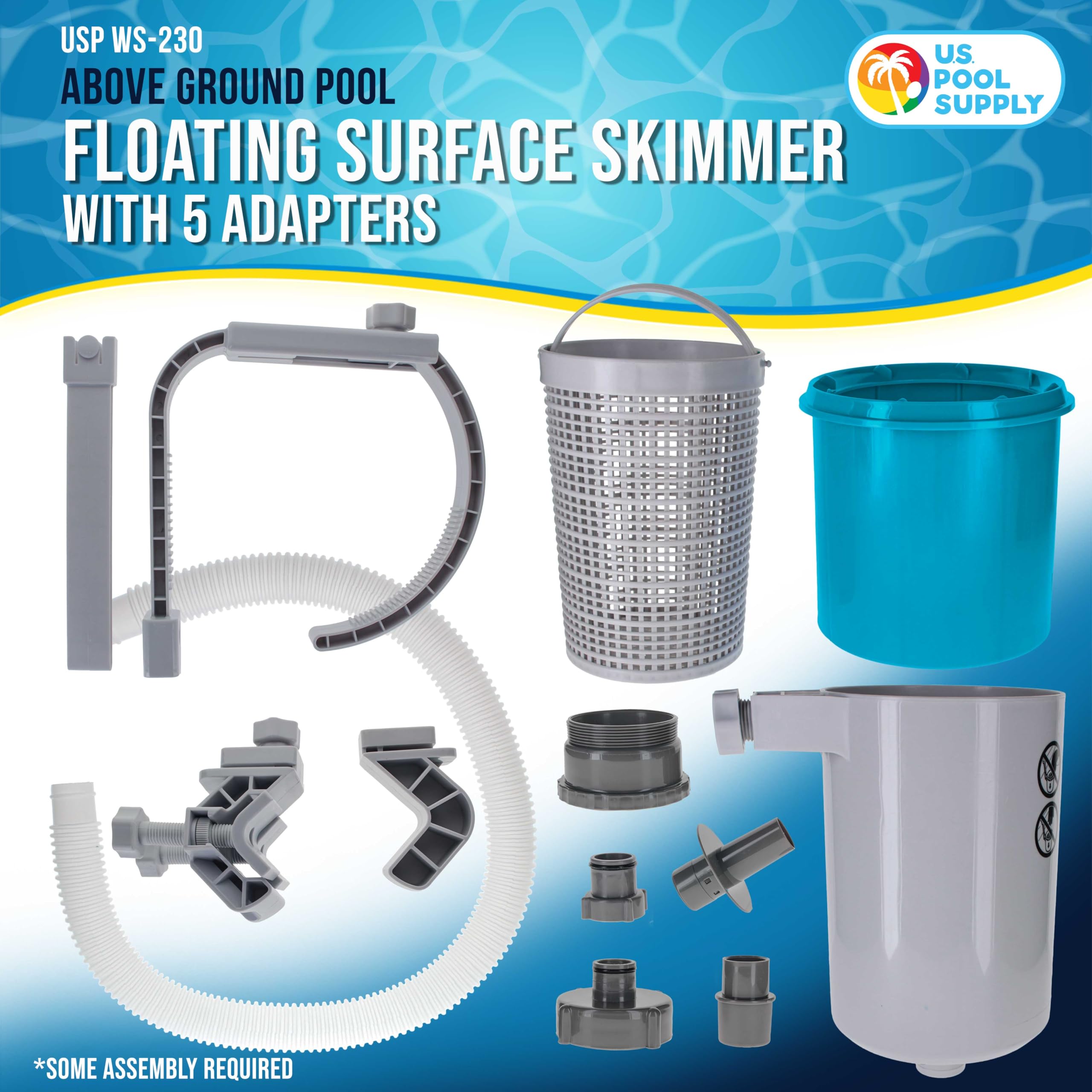 US Pool Supply pool skimmer surface-skimming action keeps leaves from sinking.