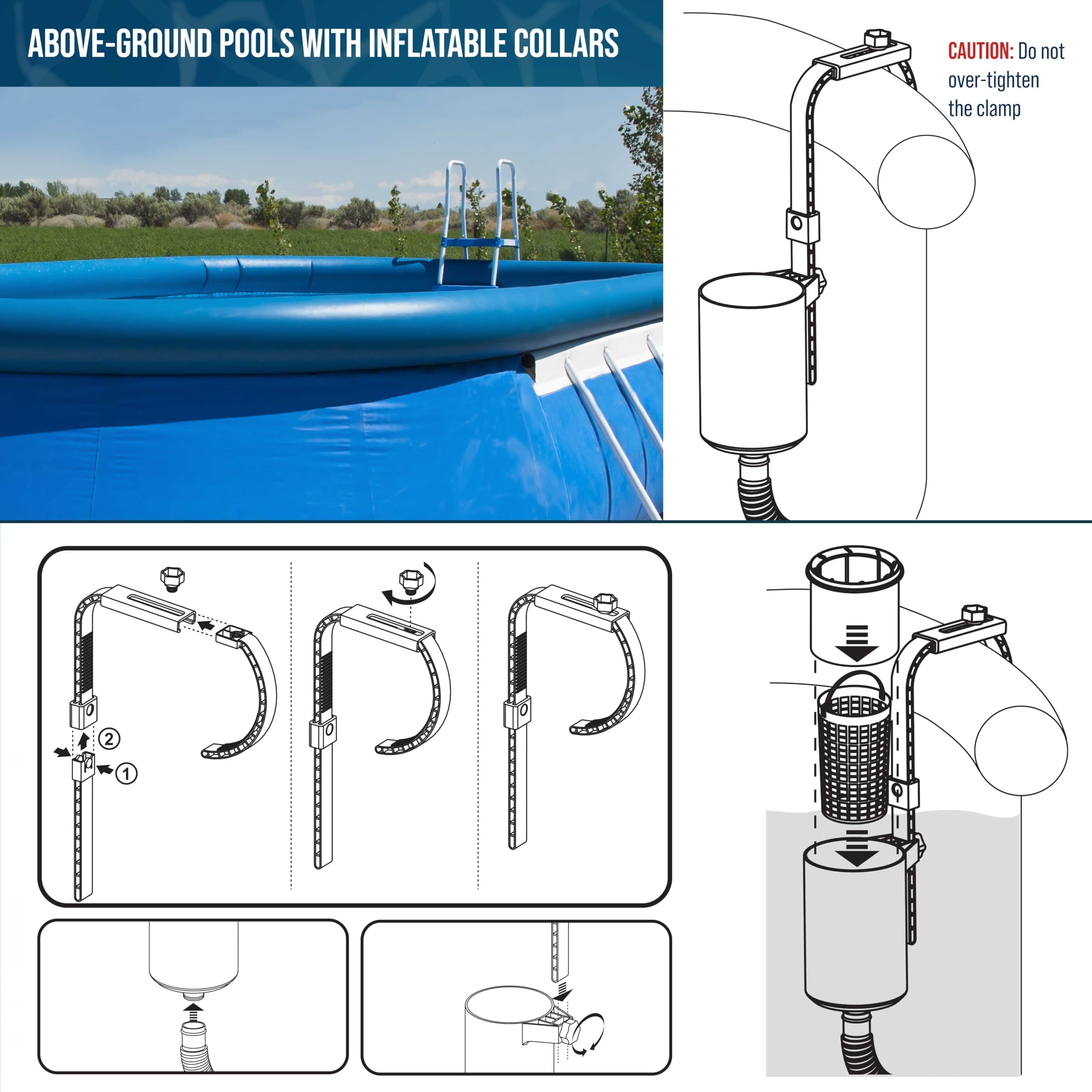 US Pool Supply pool skimmer adjustable brackets fit tubular and metal frame pools.