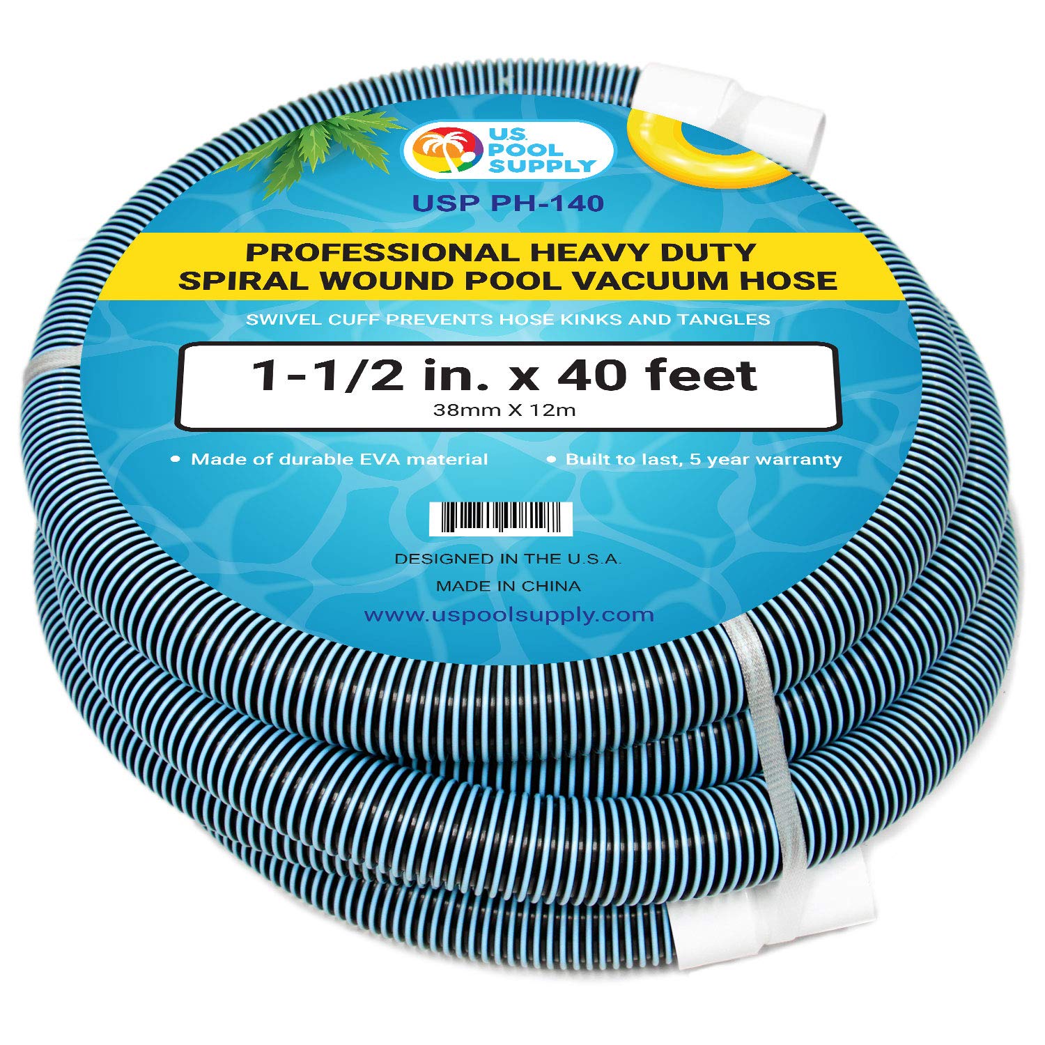 US Pool Supply pool vacuum hose 1-1/2-inch 40-foot delivers strong suction and durability.