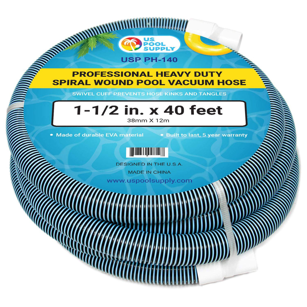 US Pool Supply pool vacuum hose 1-1/2-inch 40-foot delivers strong suction and durability.