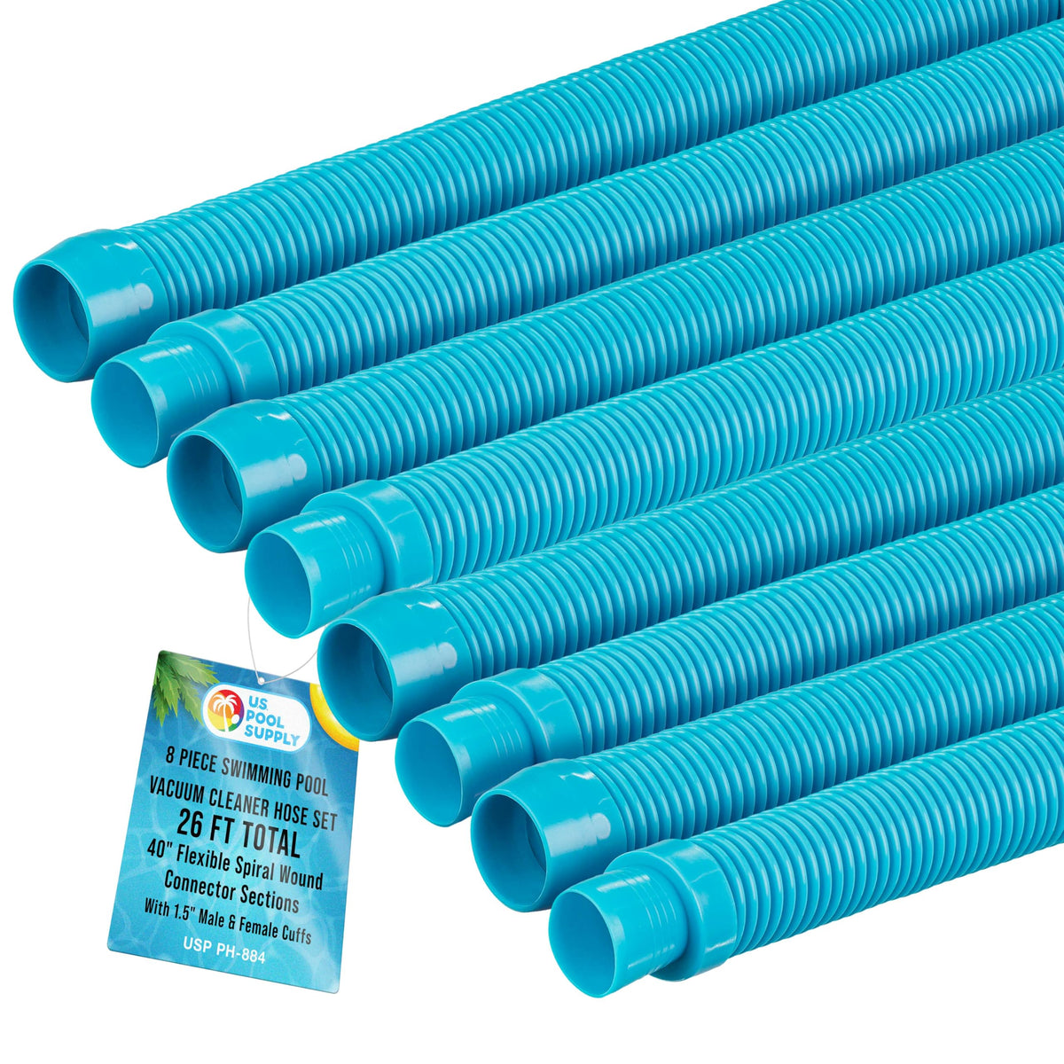 US Pool Supply pool vacuum hose 40-inch teal segments for flexible replacement in inground pools.