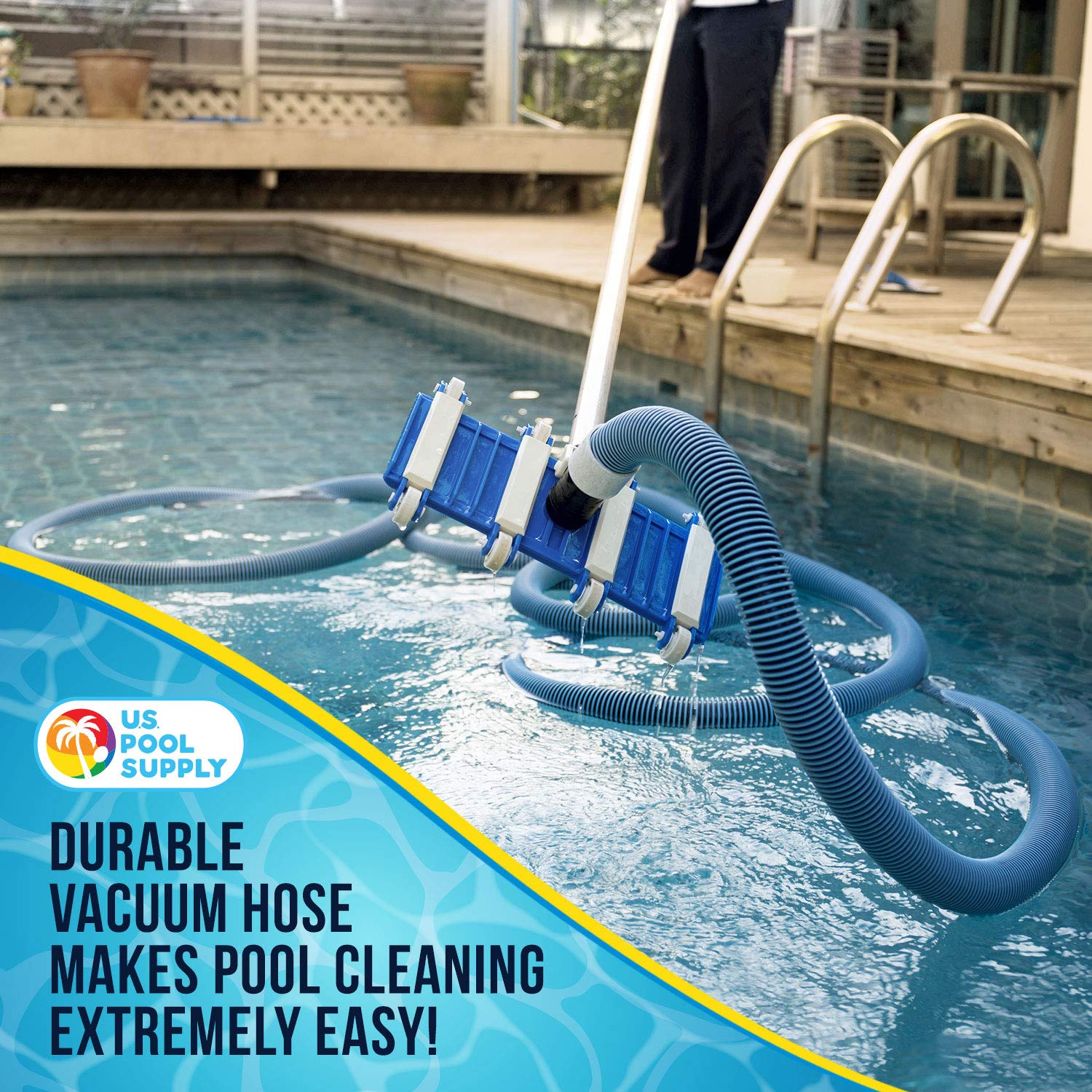 US Pool Supply pool vacuum hose UV and chemical resistant for long-lasting pool cleaning.