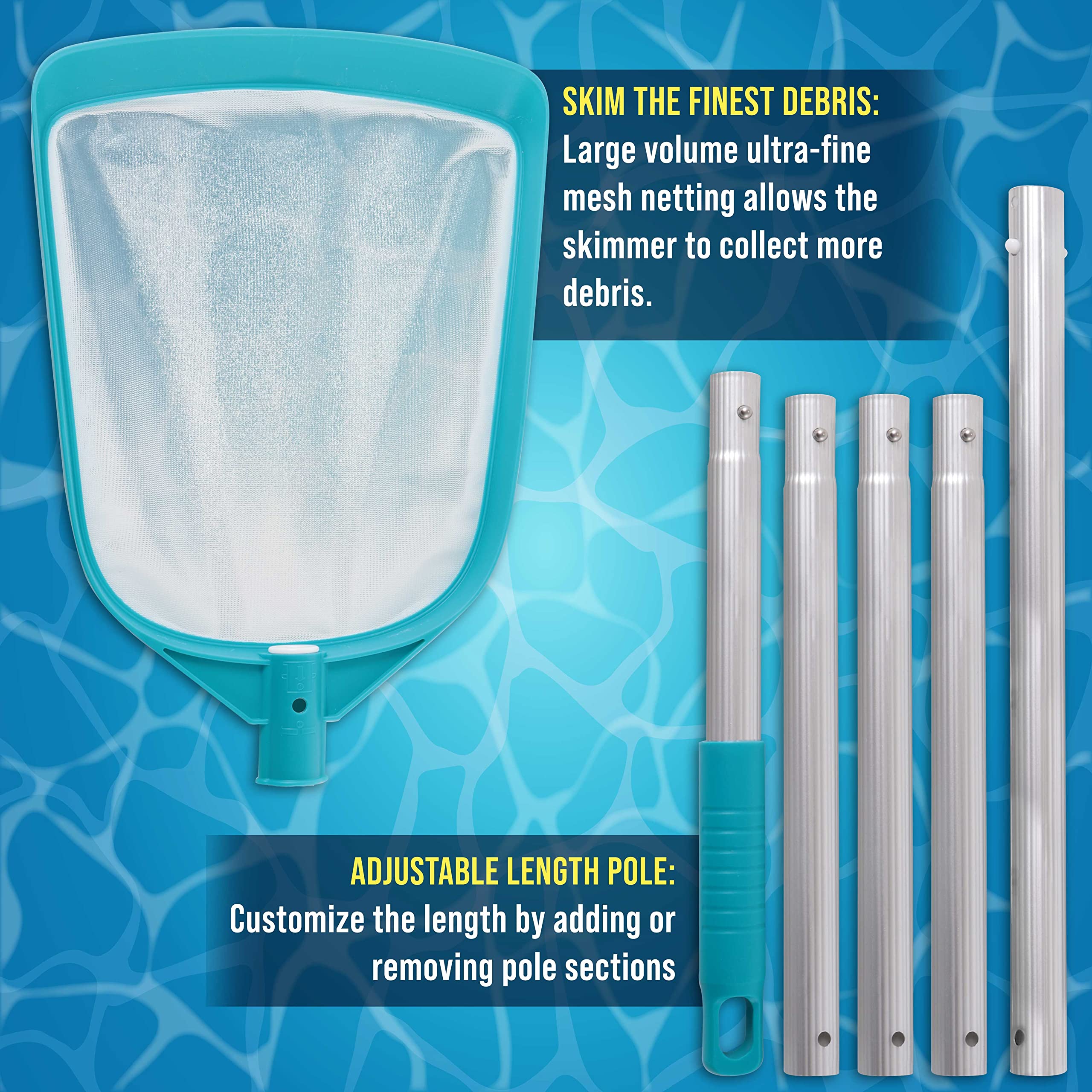 U.S. Pool Supply leaf skimmer in action cleaning pool, spa, and pond areas.