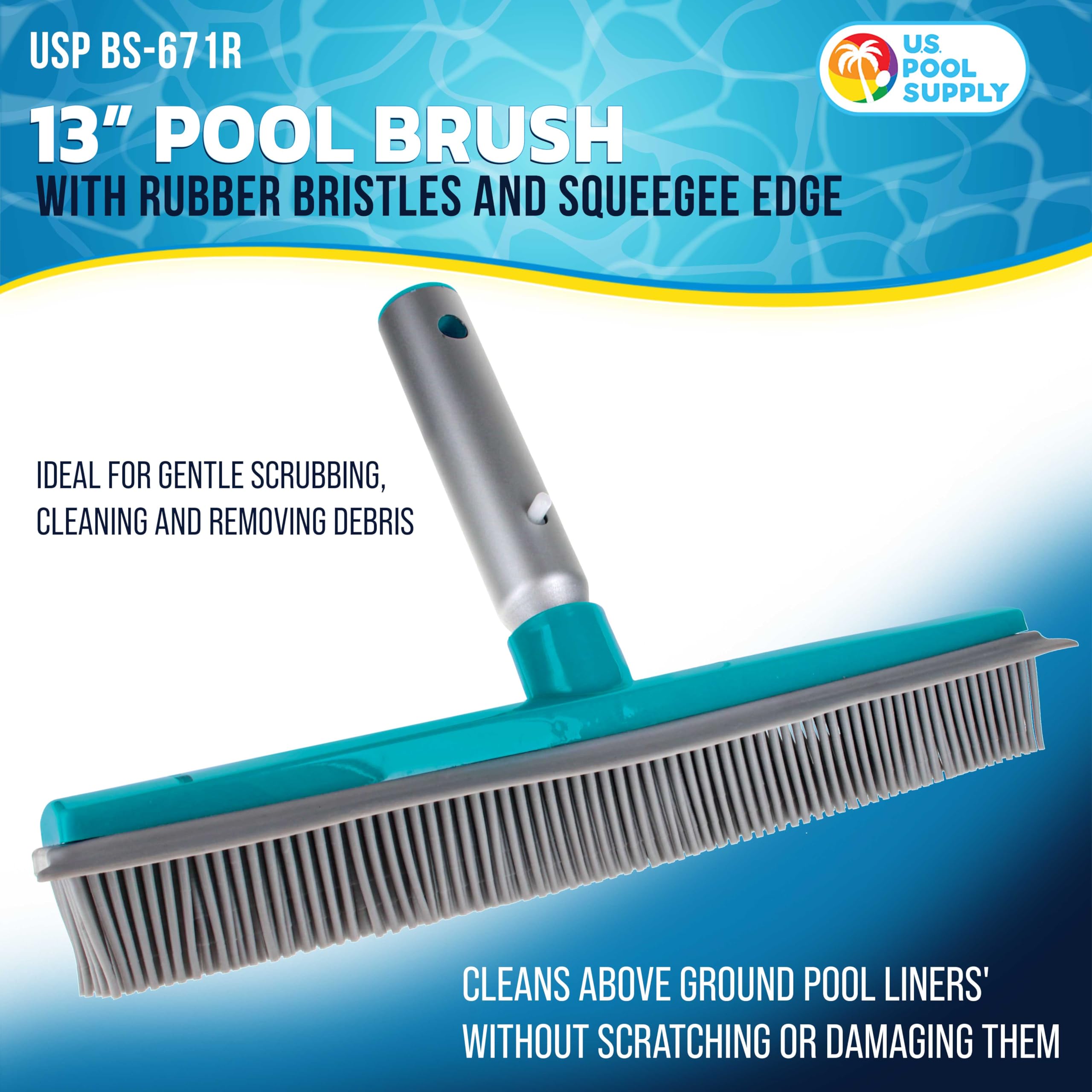 US Pool Supply rubber bristles scrub walls and floors gently