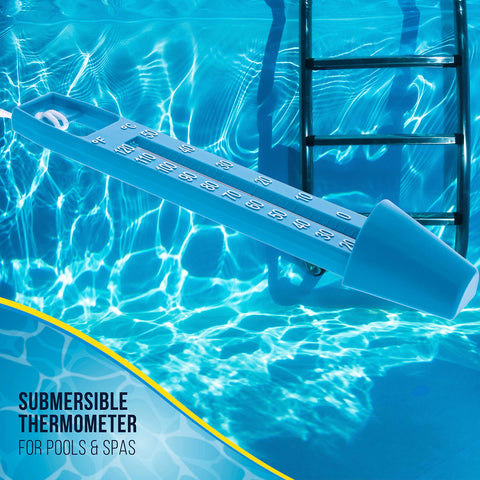 US Pool Supply thermometer showing durable build and 1-year warranty