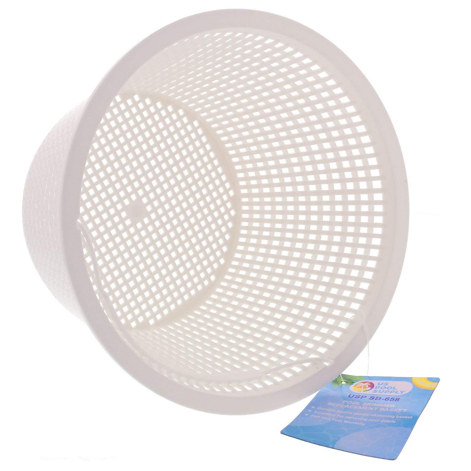 U.S. Pool Supply 5-inch-deep skimmer basket, not weighted, eases debris collection.