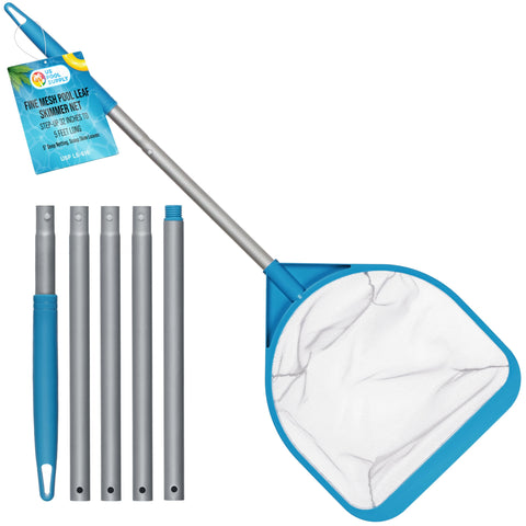 U.S. Pool Supply skimmer net pole assembly reaches distant spots for quick debris removal.
