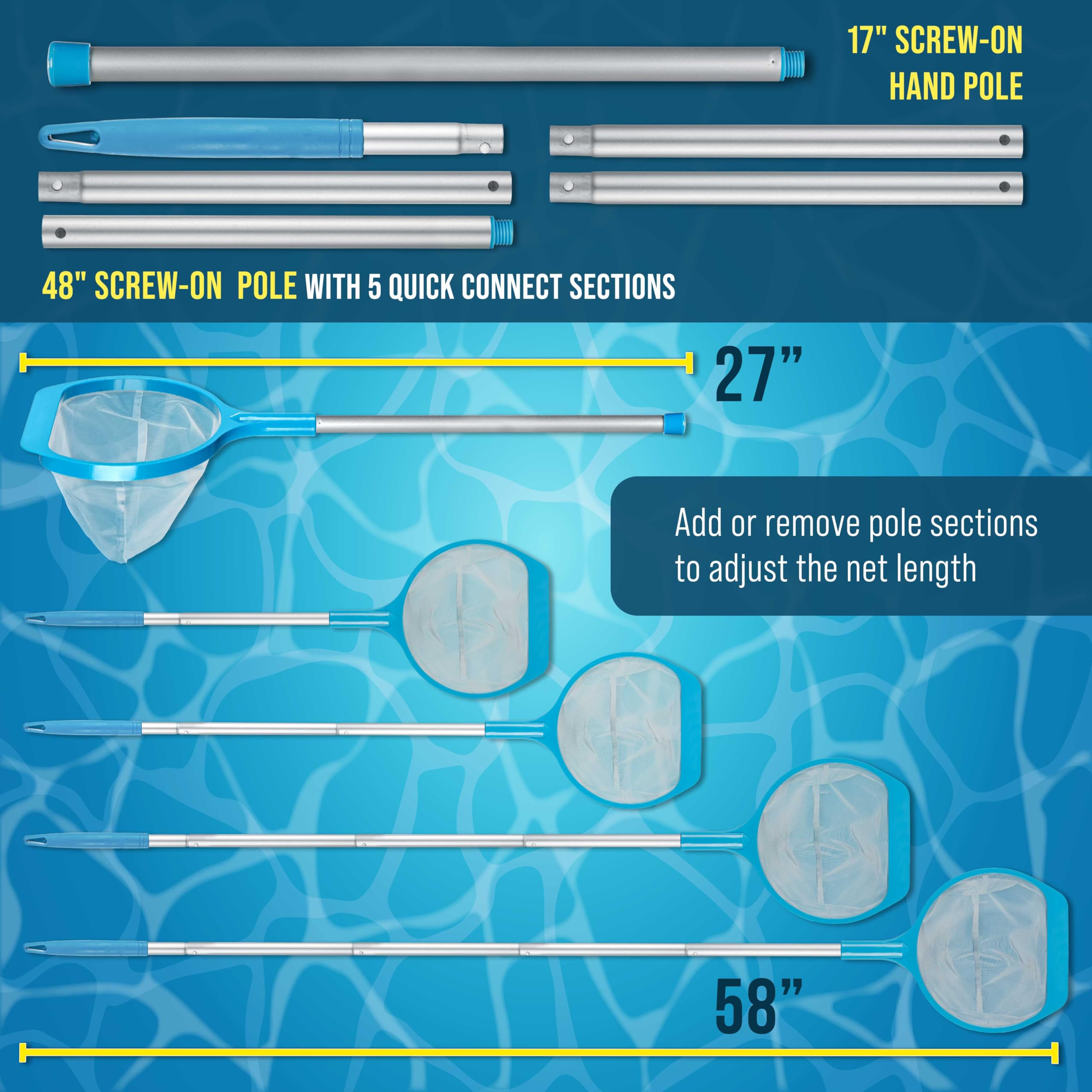 U.S. Pool Supply aluminum poles provide sturdy, lightweight support for daily use.