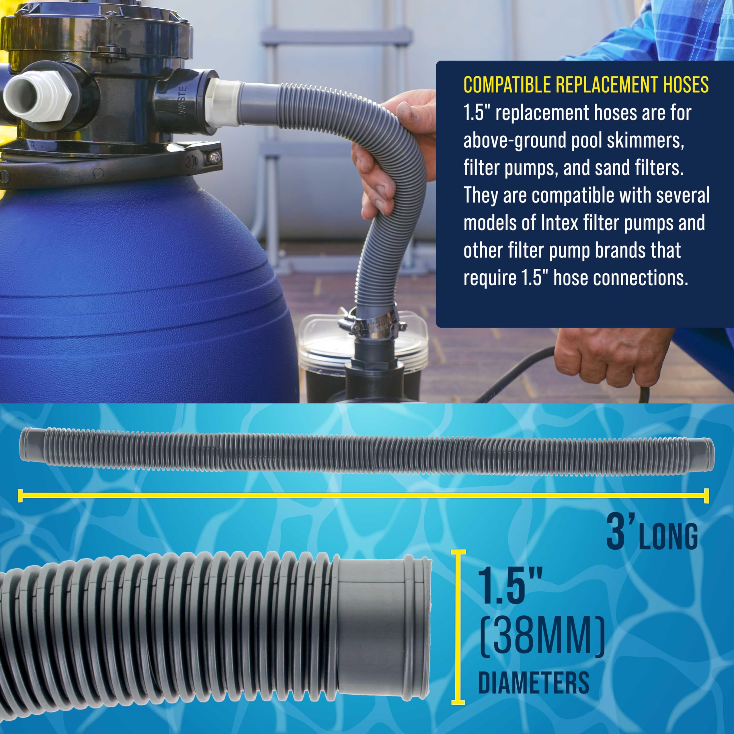 Stainless steel clamps from U.S. Pool Supply for leak-proof hose installs