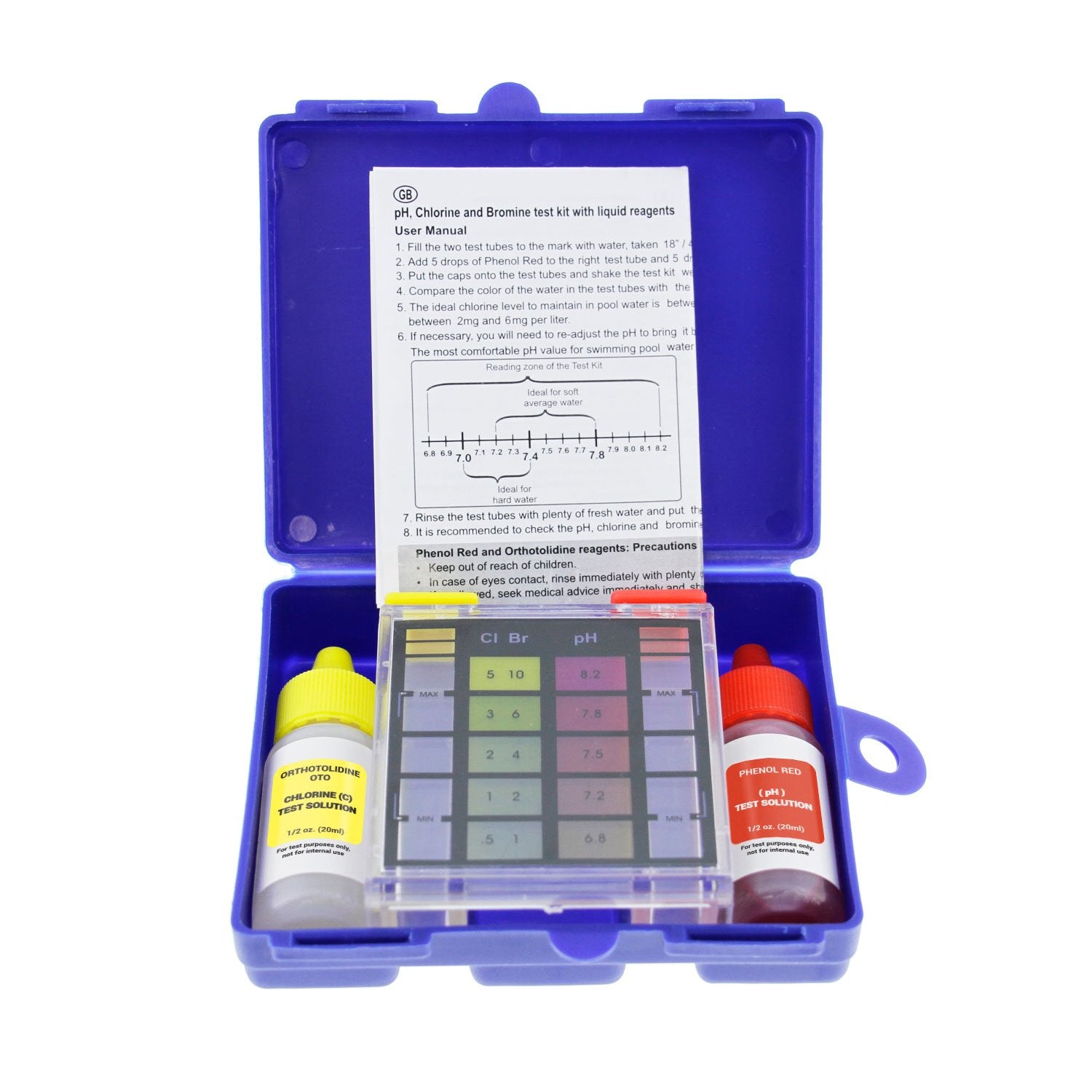 US Pool Supply 3-Way Test Kit bottles with reagents for precise pool testing