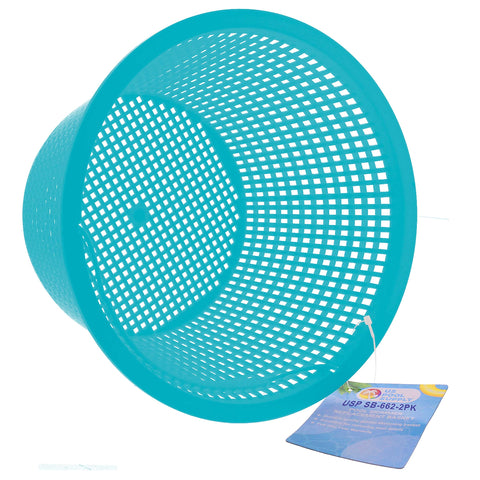 U.S. Pool Supply skimmer basket with 8-inch top, 5.5-inch bottom, and 5-inch depth dimensions.