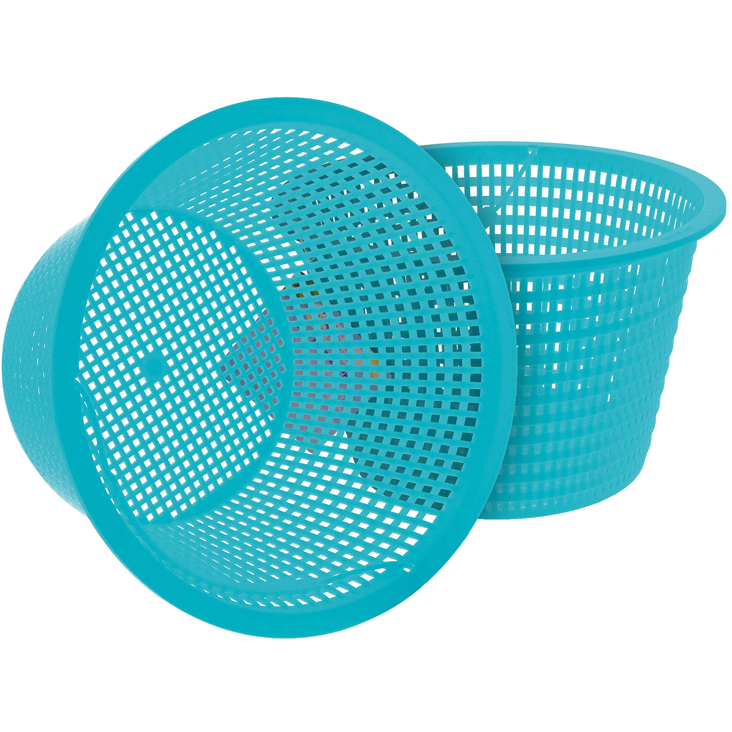 U.S. Pool Supply teal blue skimmer basket, top view, keeps leaves from clogging your filter.