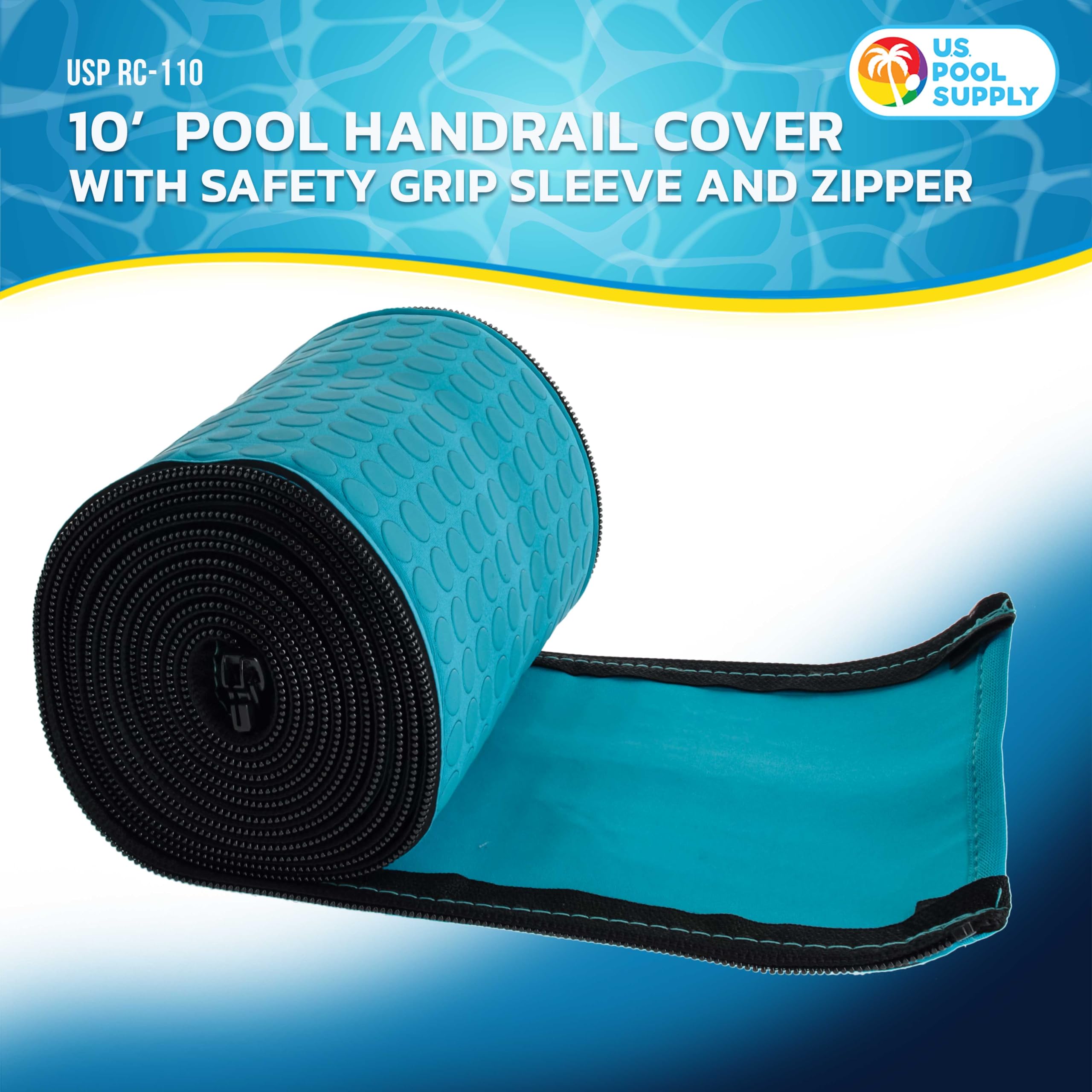 U.S. Pool Supply teal neoprene handrail sleeve showing the soft grip
