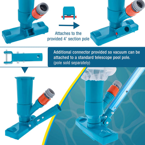 U.S. Pool Supply telescopic pole attachment fits standard poles for flexible cleaning.