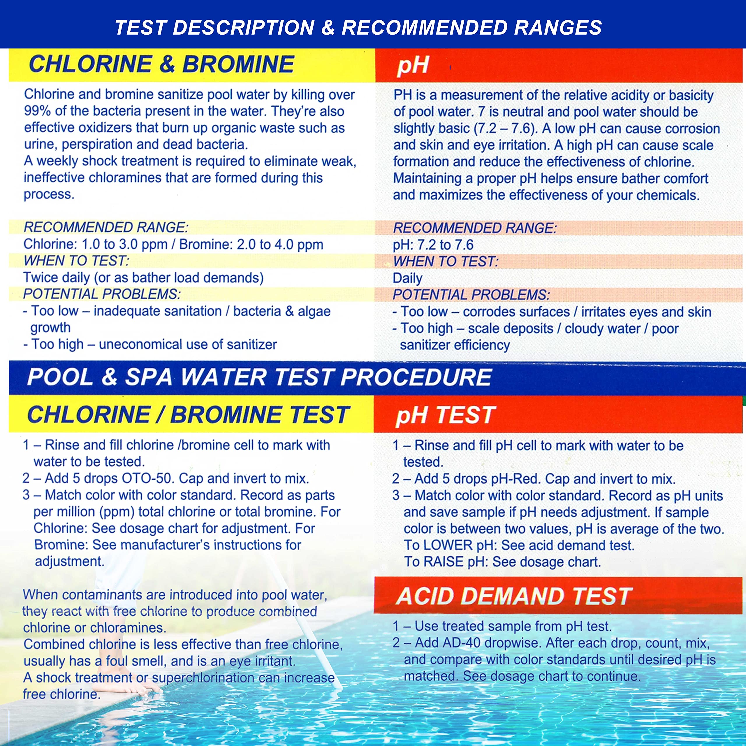 Test tubes and caps for easy step-by-step pool testing