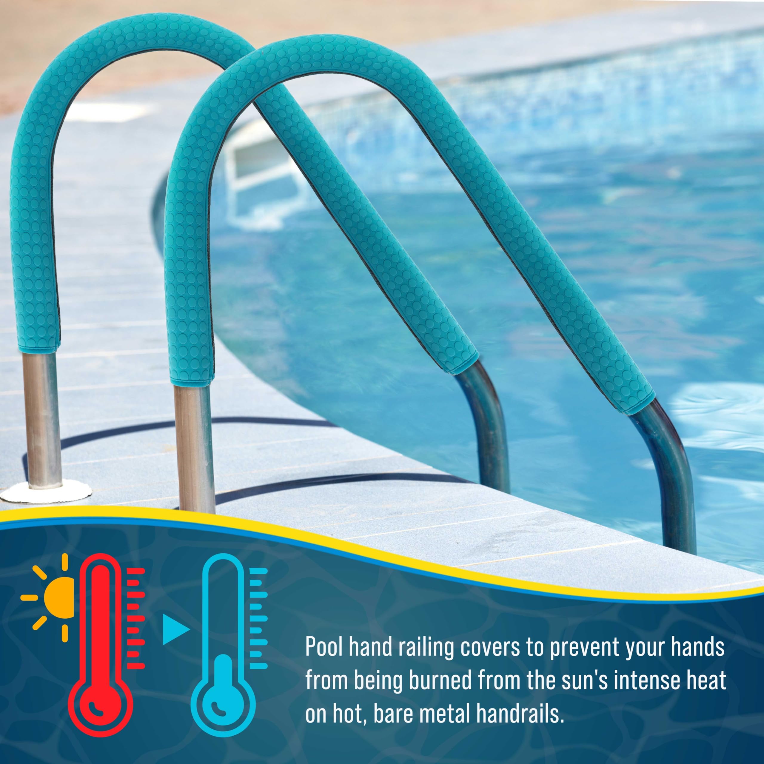 Thermal barrier handrail protection by U.S. Pool Supply on hot metal