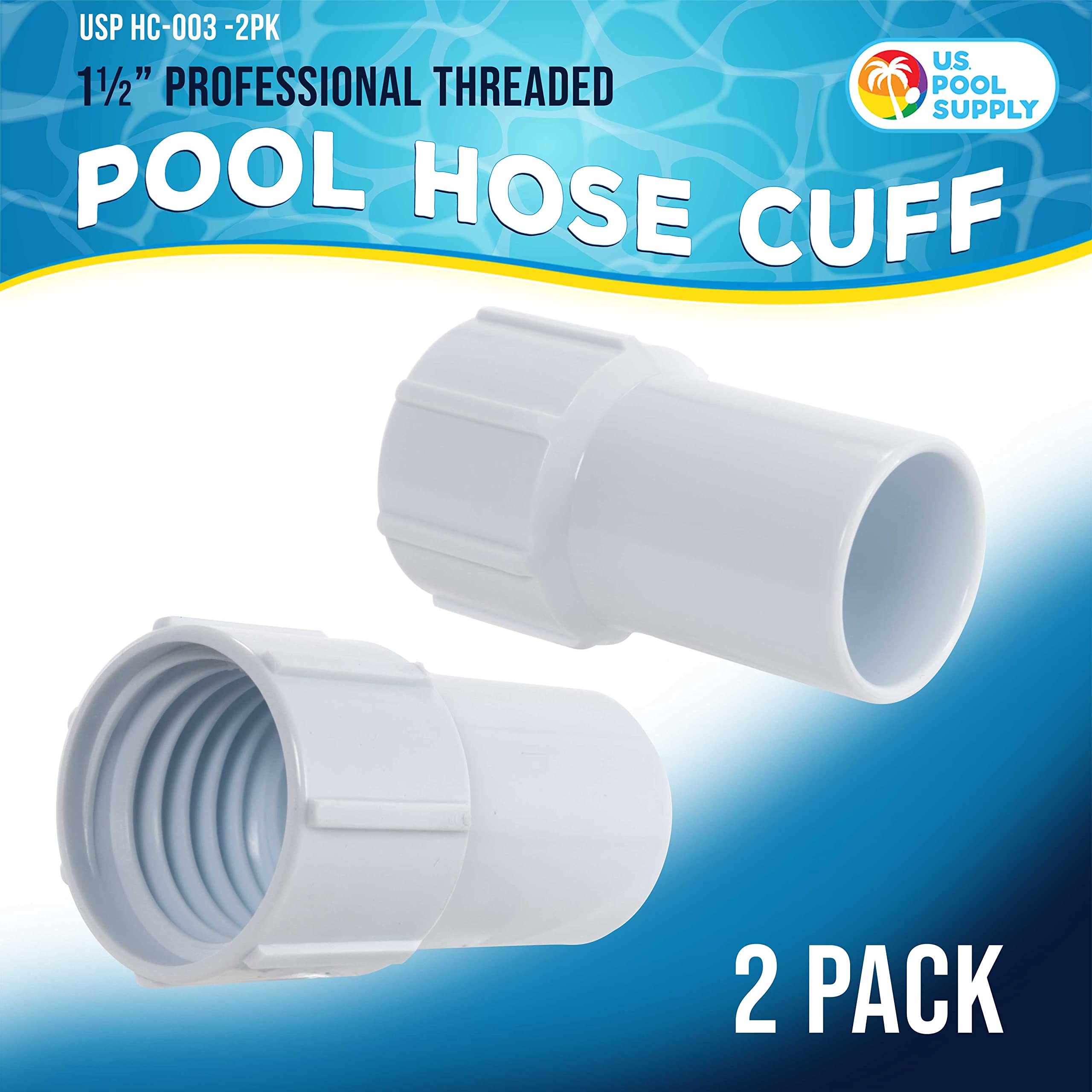 US Pool Supply threaded cuff forms a leak-free seal between hose and vacuum head.