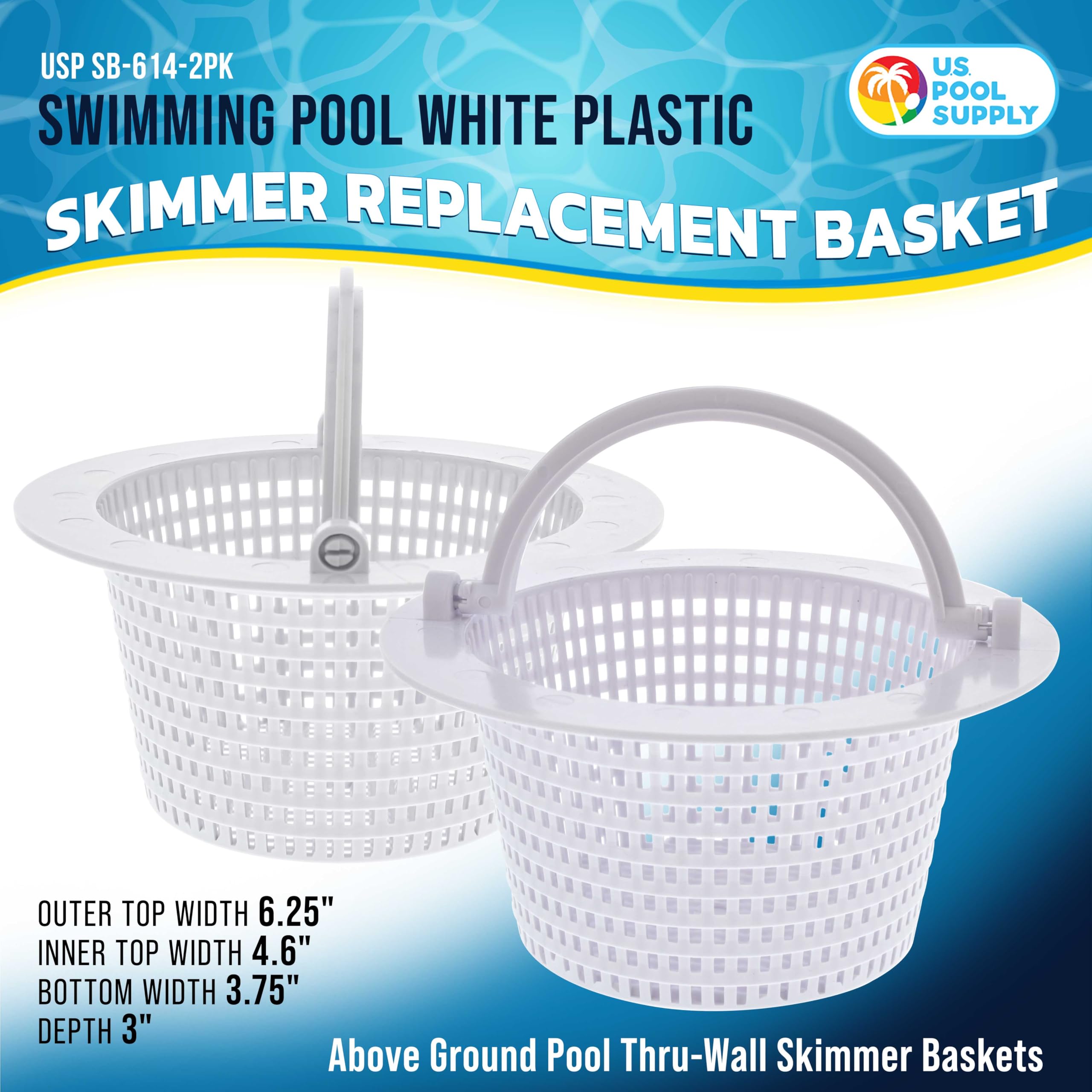 Interior view of the thru-wall skimmer basket showing mesh pattern and removal handle.
