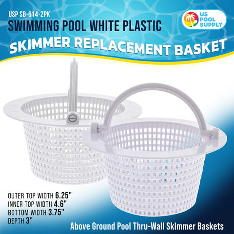 Interior view of the thru-wall skimmer basket showing mesh pattern and removal handle.