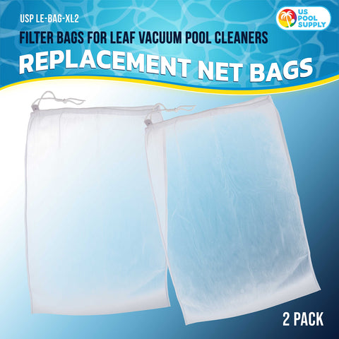 U.S. Pool Supply universal-fit mesh bag shown with various leaf vacuums for easy maintenance