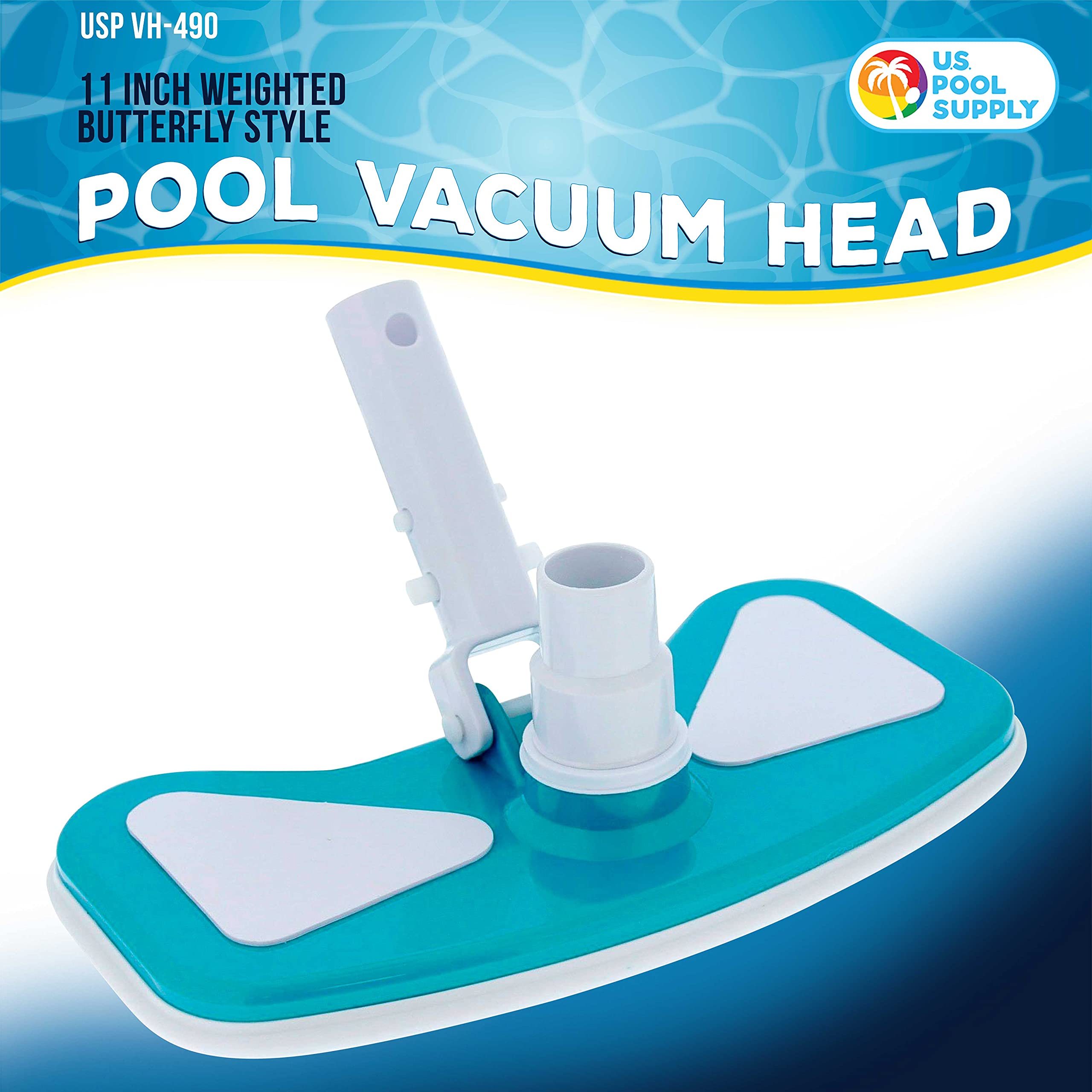 U.S. Pool Supply vacuum head with swivel hose connection fits 1-1/4in and 1-1/2in hoses.
