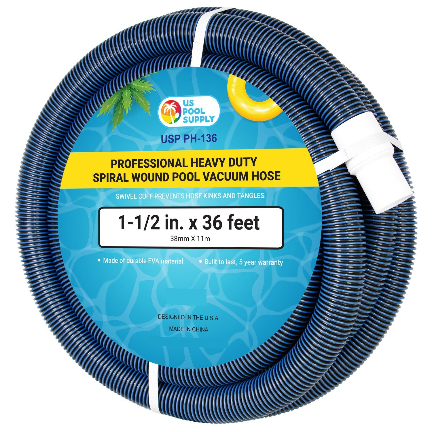 U.S. Pool Supply vacuum hose with spiral-wound design for long-lasting pool cleaning.