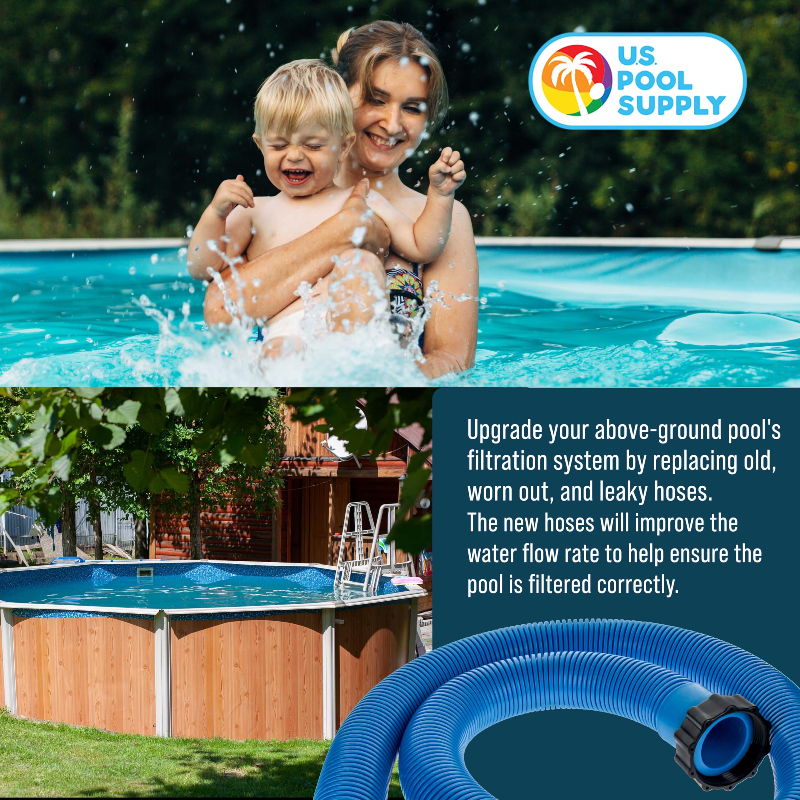 Weather and chemical resistant blue pool hose for outdoor use