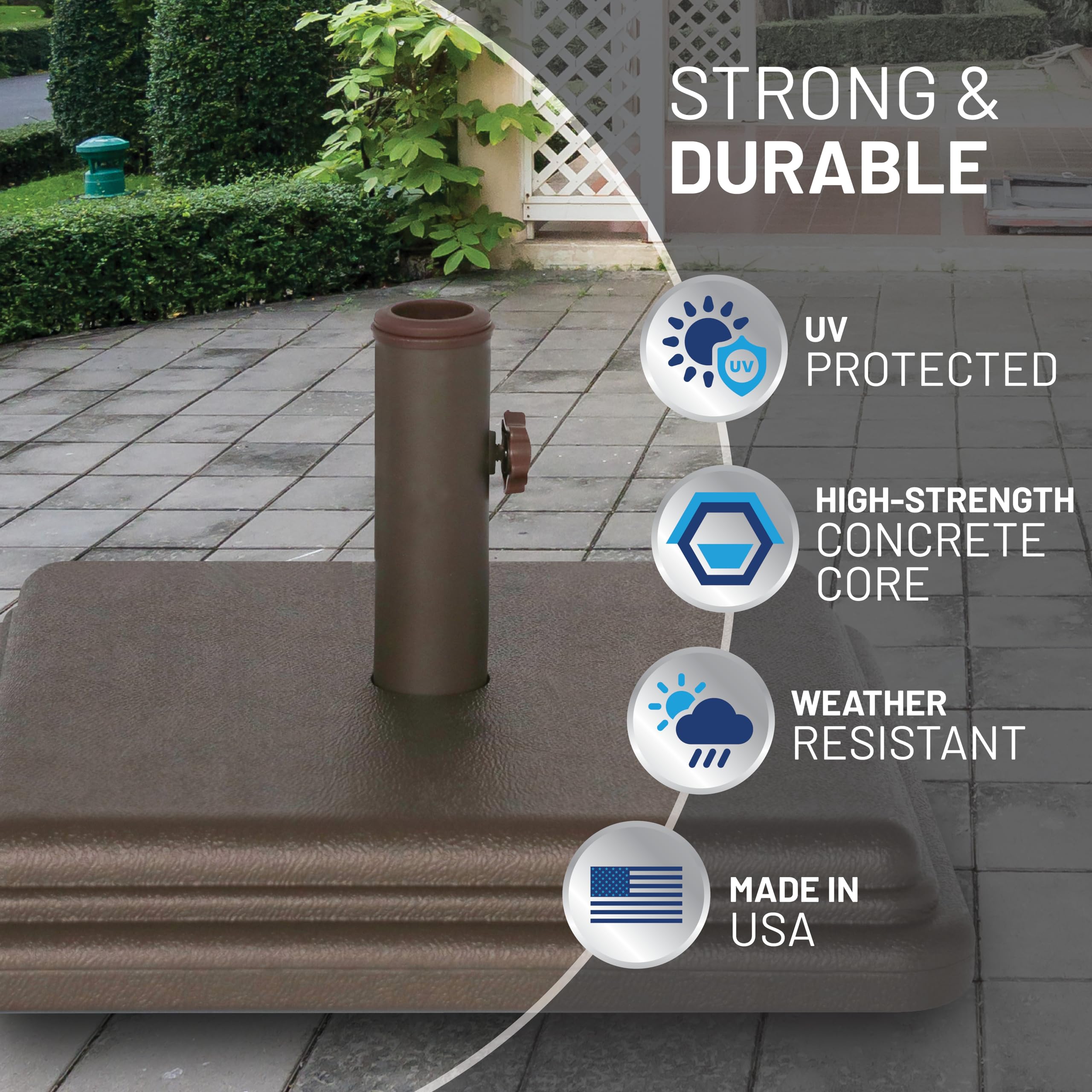 US Weight base measures 16.48 inches square for solid footprint.