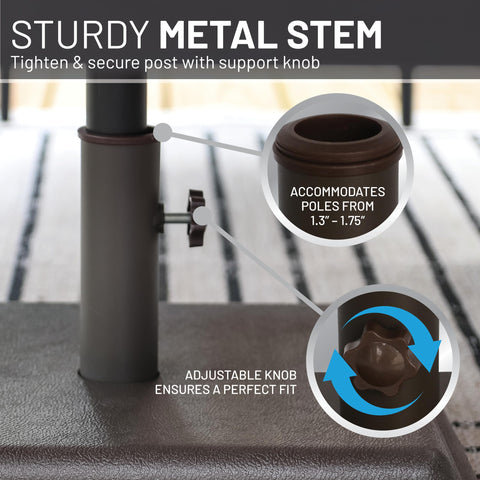 US Weight umbrella base includes a 4-inch stem for secure attachment.