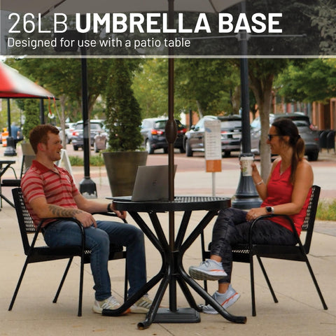 US Weight base bottom with four PVC feet protects patio surfaces