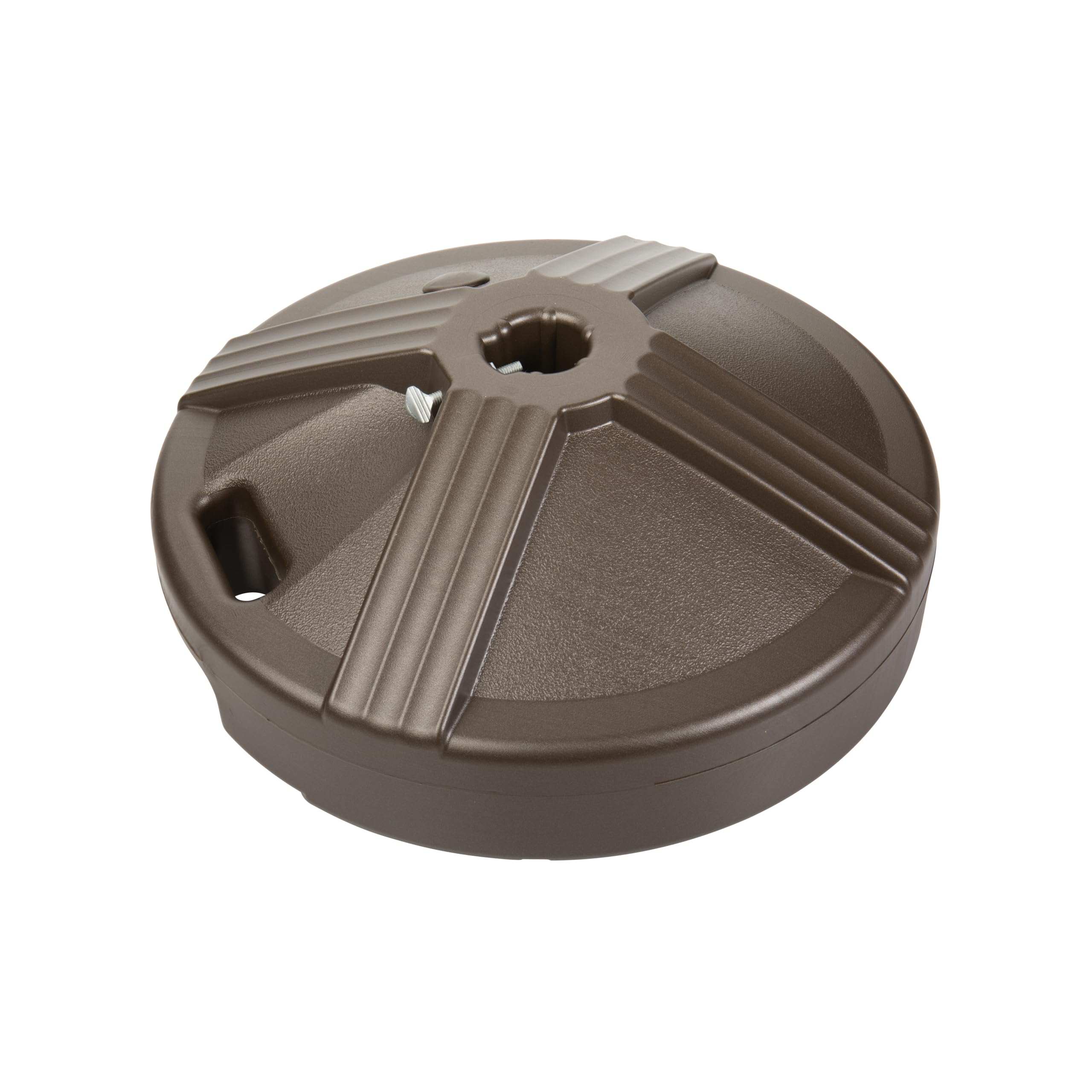US Weight bronze umbrella base provides stable table-mounted support for outdoor shade.