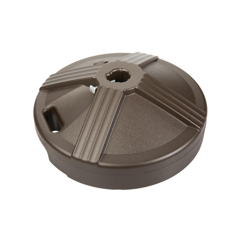 US Weight bronze umbrella base provides stable table-mounted support for outdoor shade.