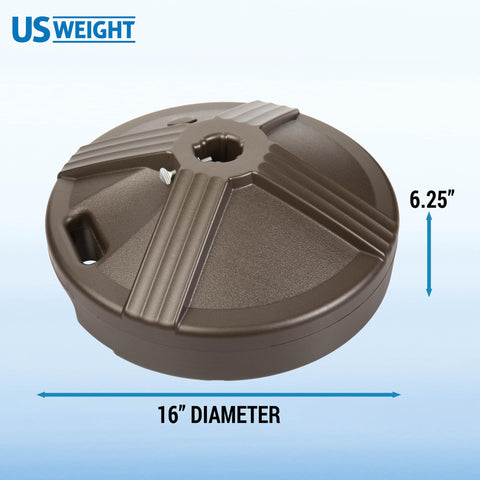 US Weight concrete-filled base weighs up to 50 lbs for strong wind resistance.