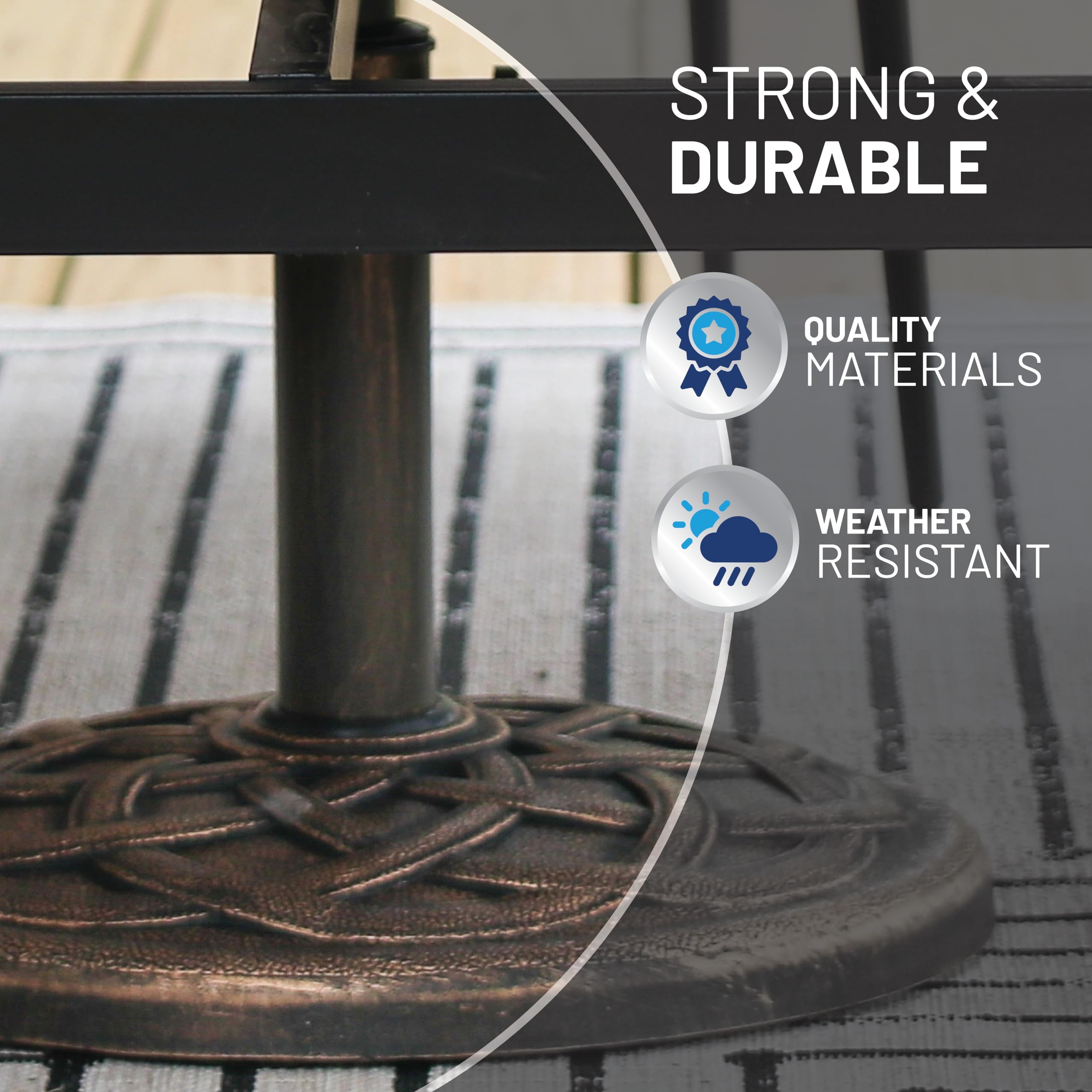 Adjustable pole size range from 1.3 to 1.9 inches for many patio umbrellas