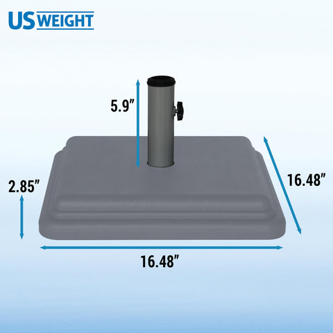 US Weight gray outdoor umbrella base blends with decor while staying sturdy