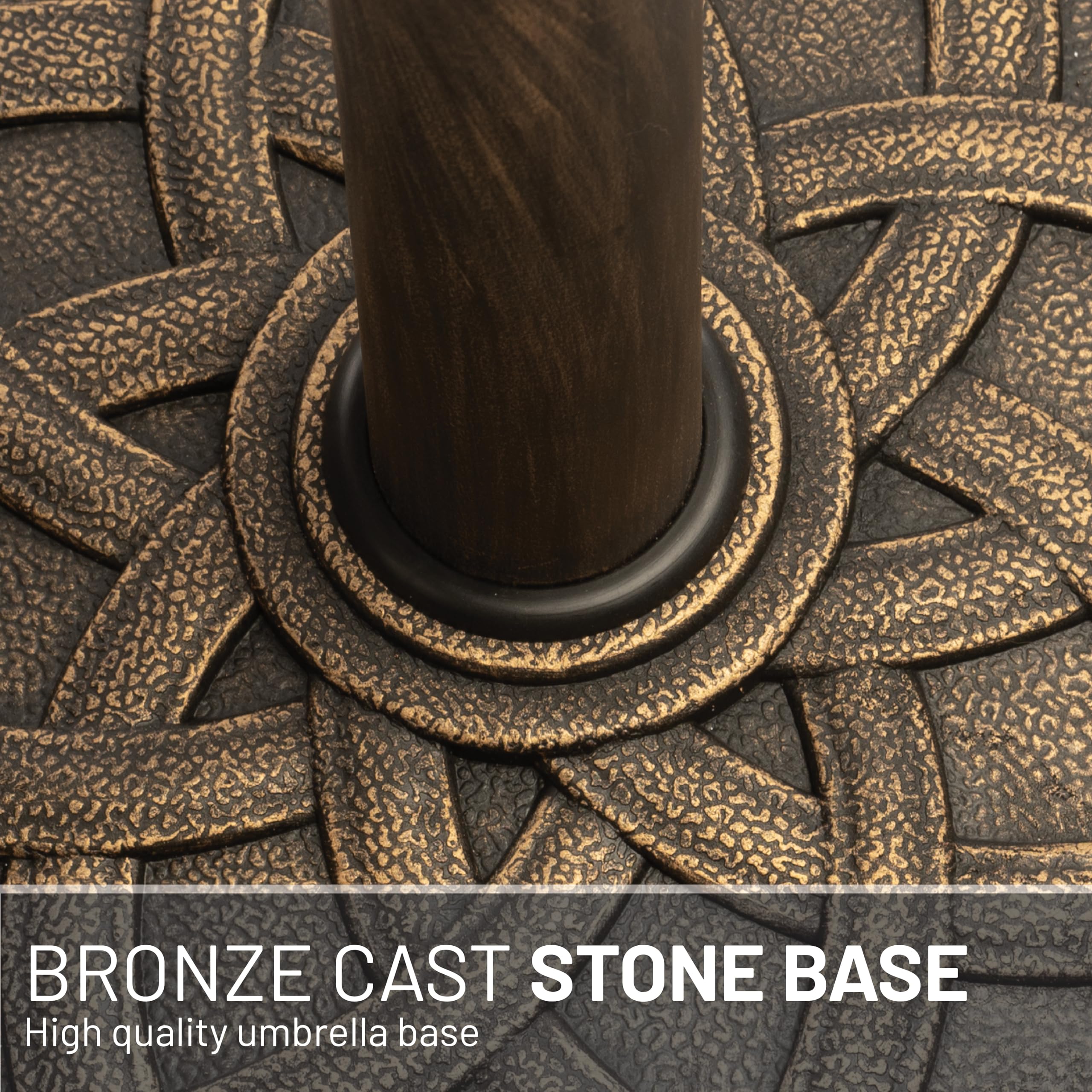 Bronze finish withstands outdoor weather while maintaining a classic look