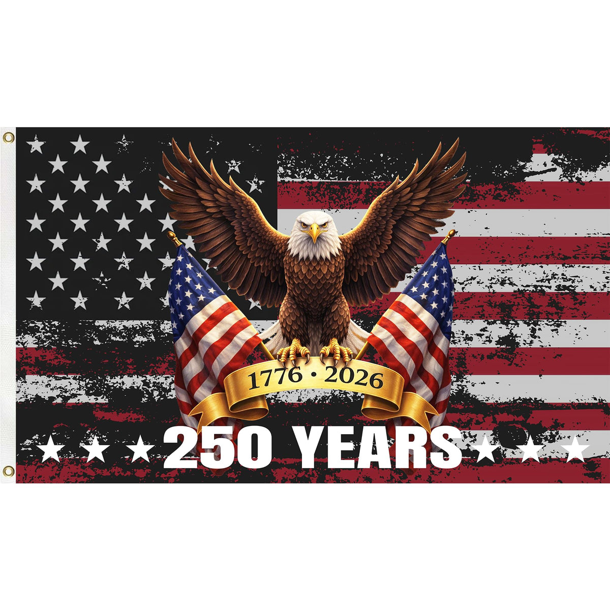 USA 250 Flag 3x5 double-sided displays vivid design from every angle.
