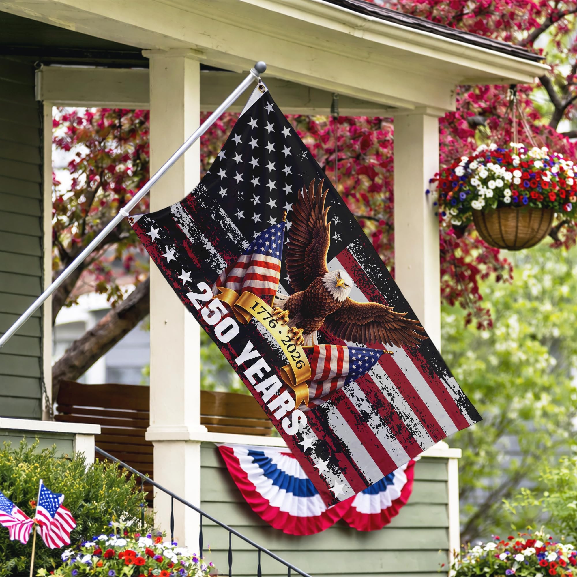 USA 250 Flag UV protection preserves colors during outdoor use.