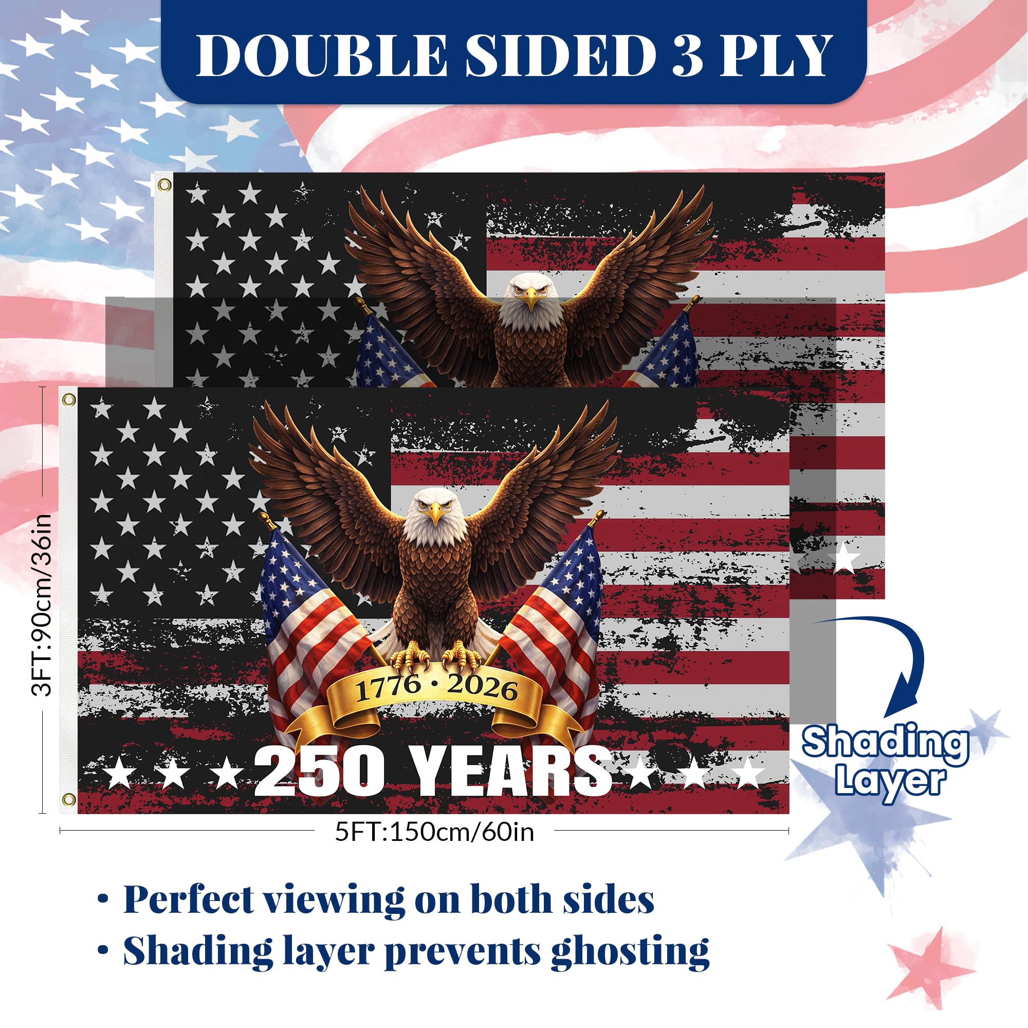 USA 250 Flag ideal for yard parties and parade displays.