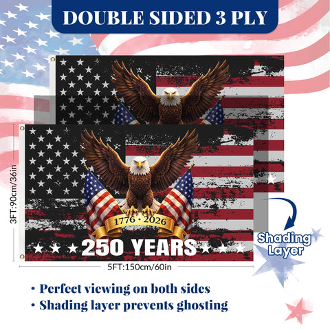 USA 250 Flag ideal for yard parties and parade displays.