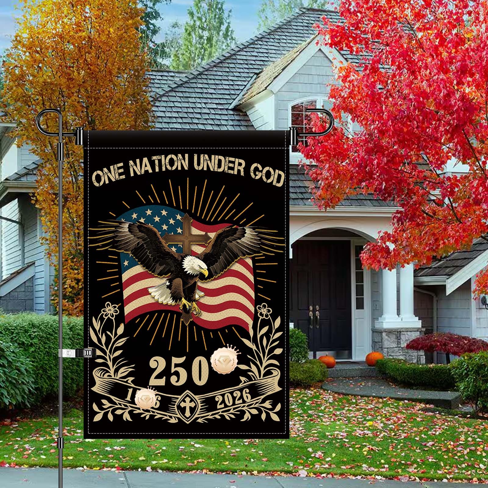 USA 250th anniversary garden flag: garden or yard display for celebrations.