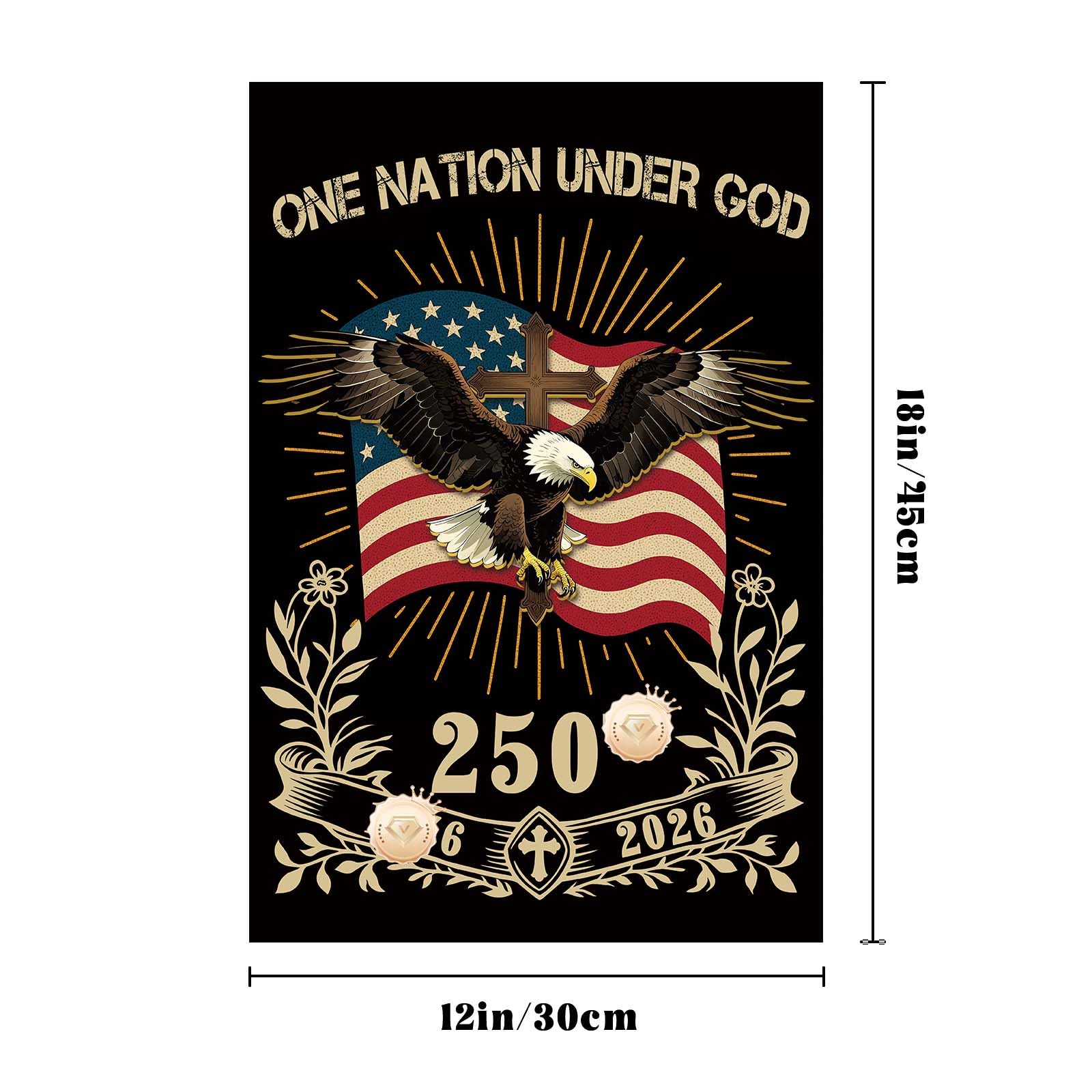 USA 250th anniversary garden flag: One Nation Under God for yard decor.